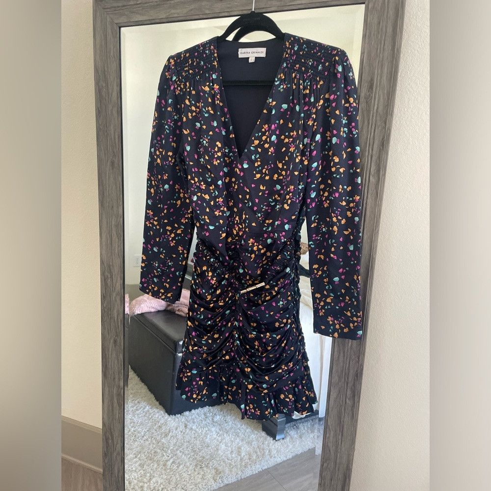 Karina Grimaldi Karina grimaldi navy blue scrunched confetti mini dress Size S / US 4 / IT 40 - 3 Thumbnail