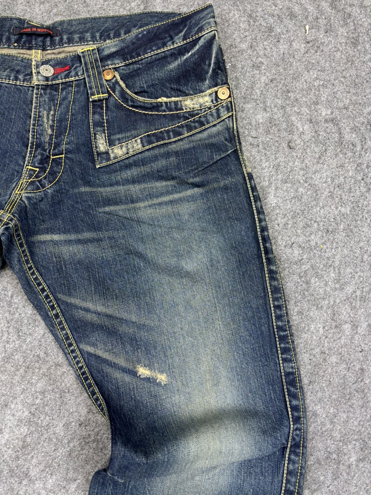 Japanese Brand 💥Super Flare💥Vintage Blue Way Flare Distressed Denim F803 Size US 34 / EU 50 - 3 Thumbnail