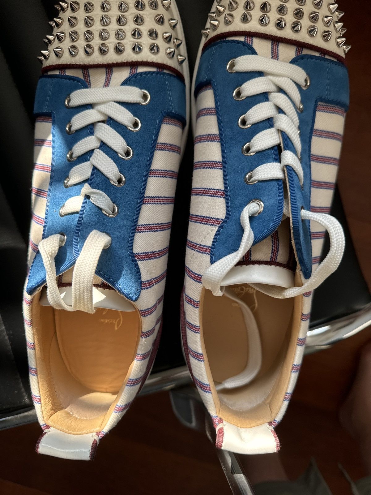 Christian Louboutin Christian Louboutin Blue & White With Red Stripe Size US 12 / EU 45 - 17 Thumbnail