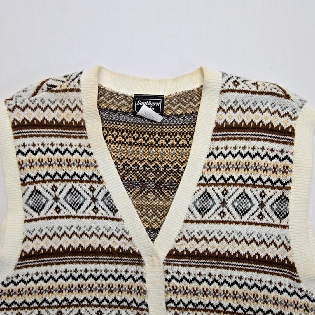 Vintage Vintage Southern Lady Vest Fair Isle Pattern Brown Cream 1X Size L / US 10 / IT 46 - 4 Thumbnail