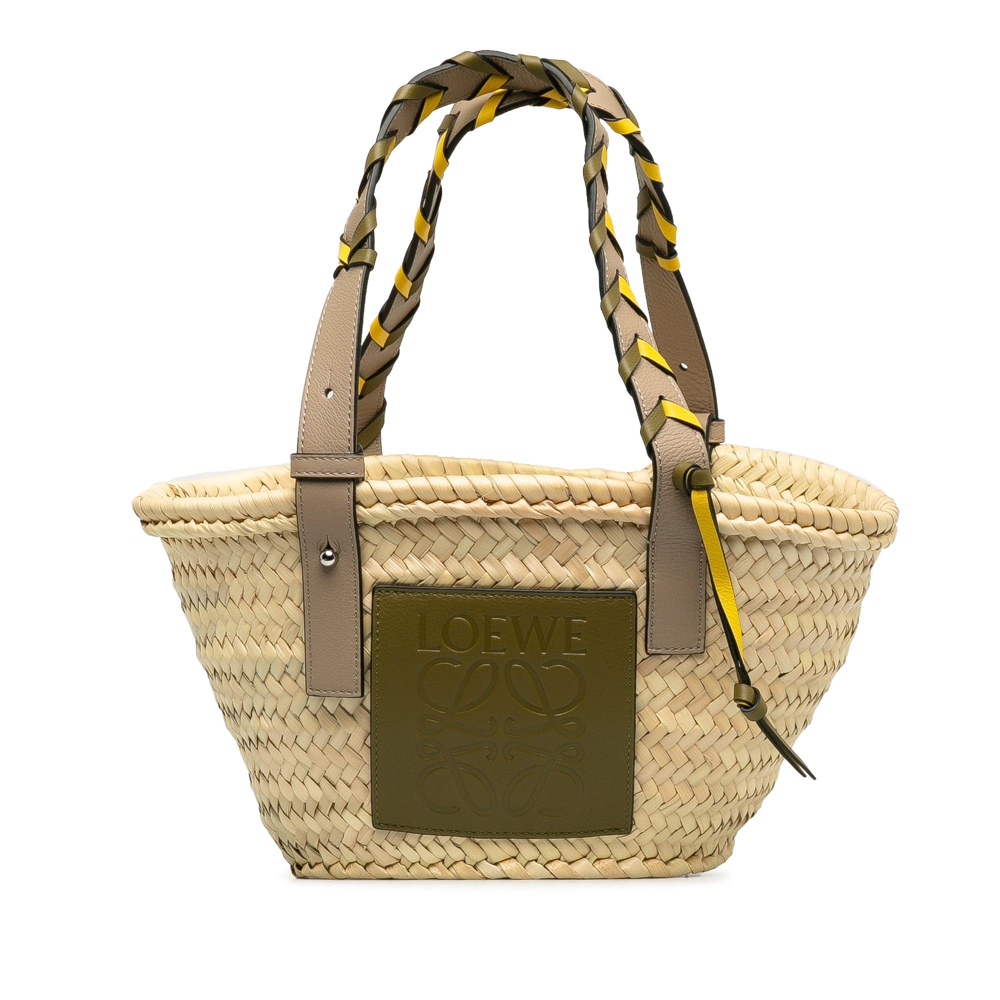 image of Loewe X Paulas Ibiza Raffia Braided Handle Basket Tote Tote Bag in Brown, Women's