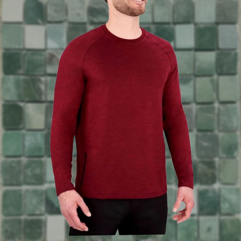 Vintage Member's Mark Men’s Long Sleeve Crew Neck T-Shirt Bordeaux/red wine 2XL Soft Brushed Fabric Stretch Tech Zip Pocket NWT Size US XXL / EU 58 / 5 - 1 Thumbnail