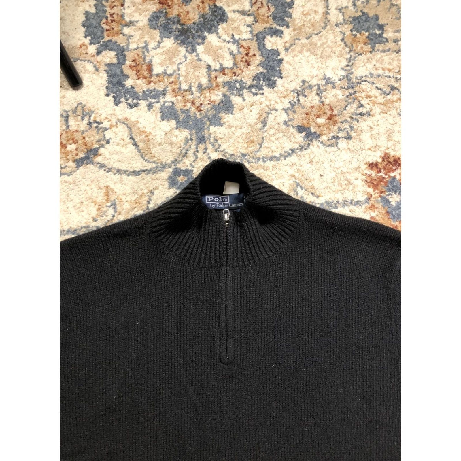 Polo Ralph Lauren Polo by Ralph Lauren Sweater Mens XL Black Lambswool Knit Quarter Zip Mock Neck Pullover Size US XL / EU 56 / 4 - 2 Thumbnail