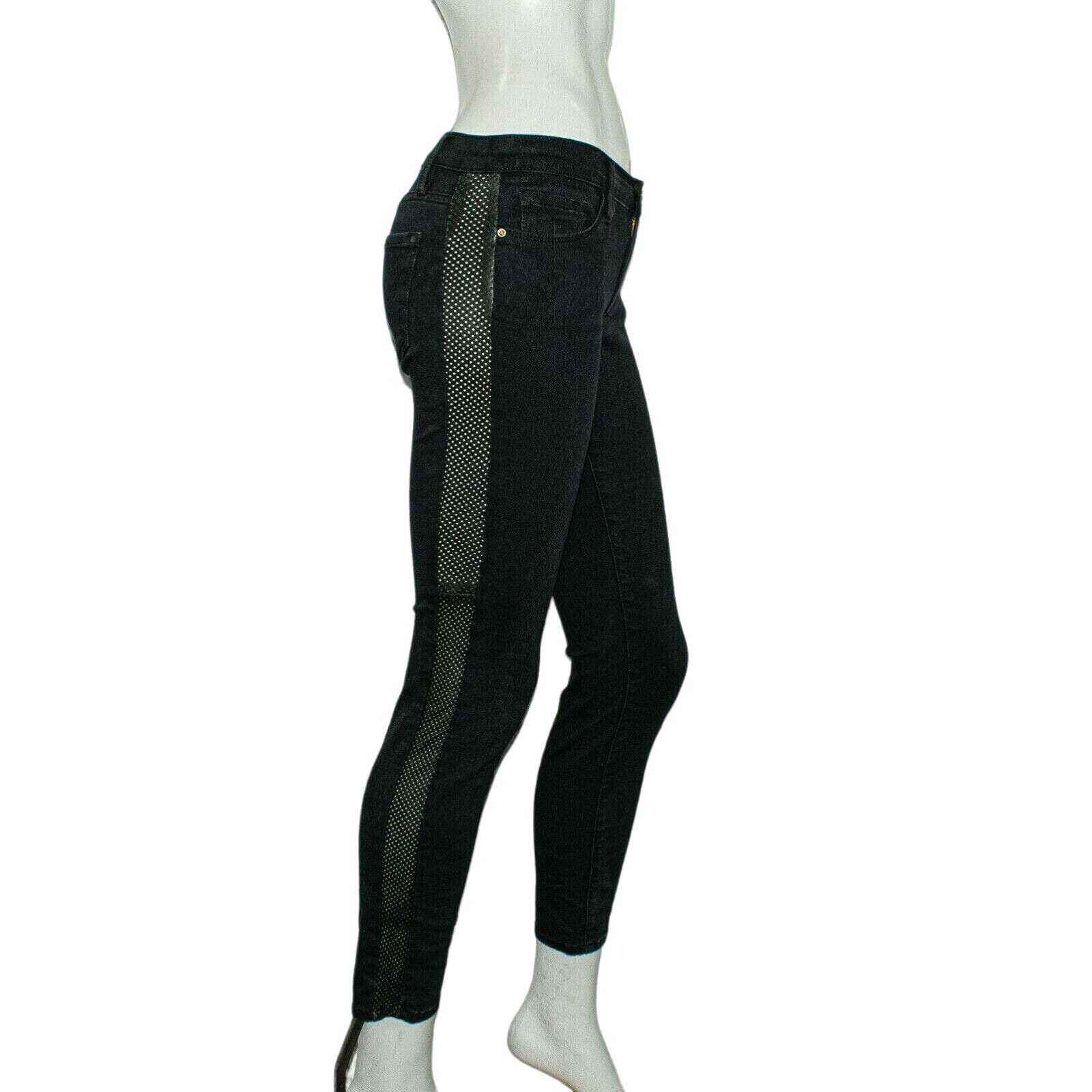 Frame FRAME Denim Le Skinny Tuxe Jeans in Black w Faux Mesh Panel Size 25" / US 0 / IT 36 - 5 Thumbnail