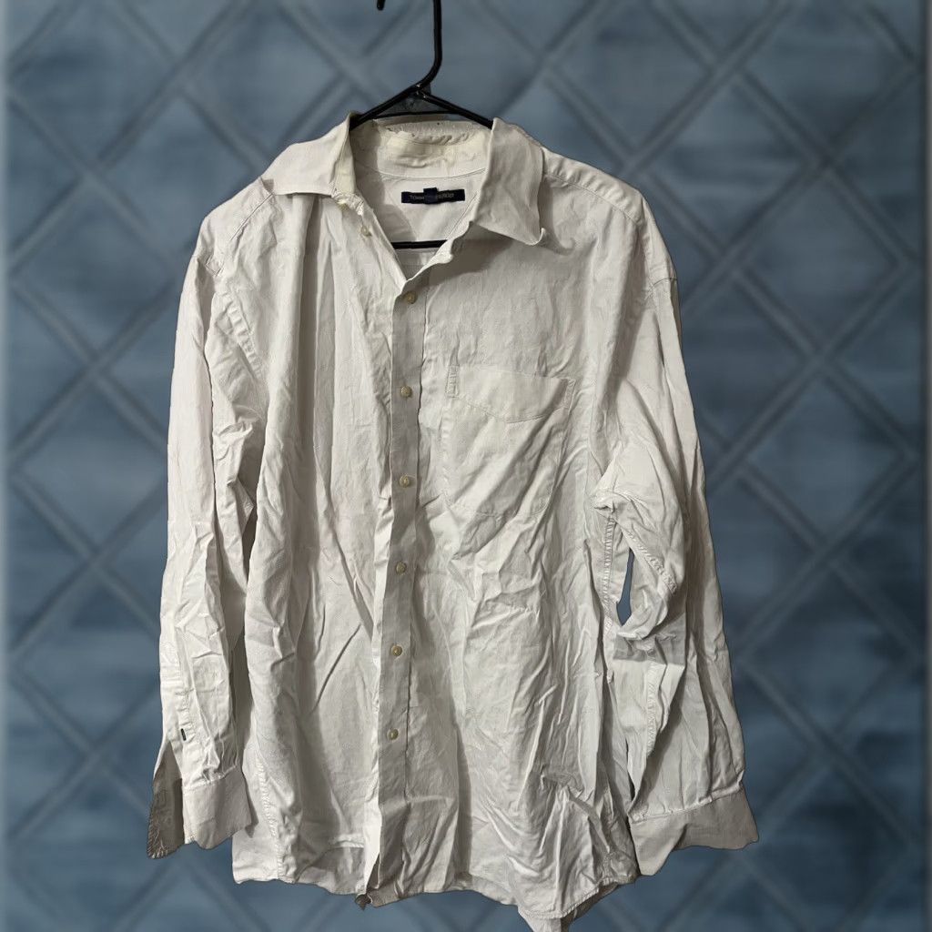 Tommy Hilfiger Tommy Hilfiger Dress Shirt XL White Solid Long Sleeve Button-Up Classic Mens 17 in Size 46R - 1 Thumbnail