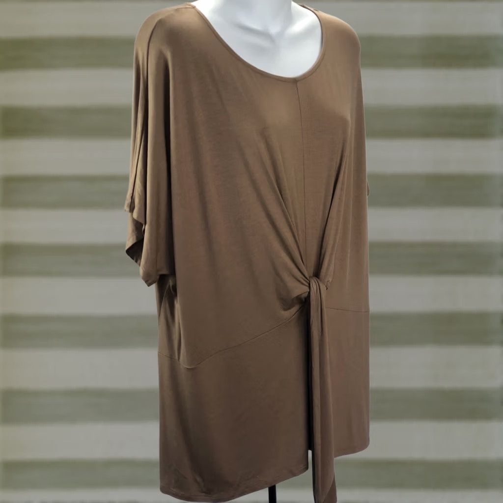 Worthington NWT Worthington Blouse Top XXL Brown ShortSleeve Tie Front Empire Waist Stretch Size XXL / US 16-18 / IT 52-54 - 1 Thumbnail
