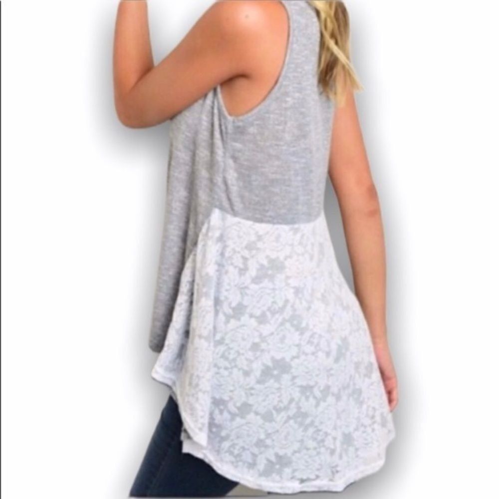 Other Gray & White High-Low Tank with Lace Back | Sizes M & L | NW Size M / US 6-8 / IT 42-44 - 1 Thumbnail