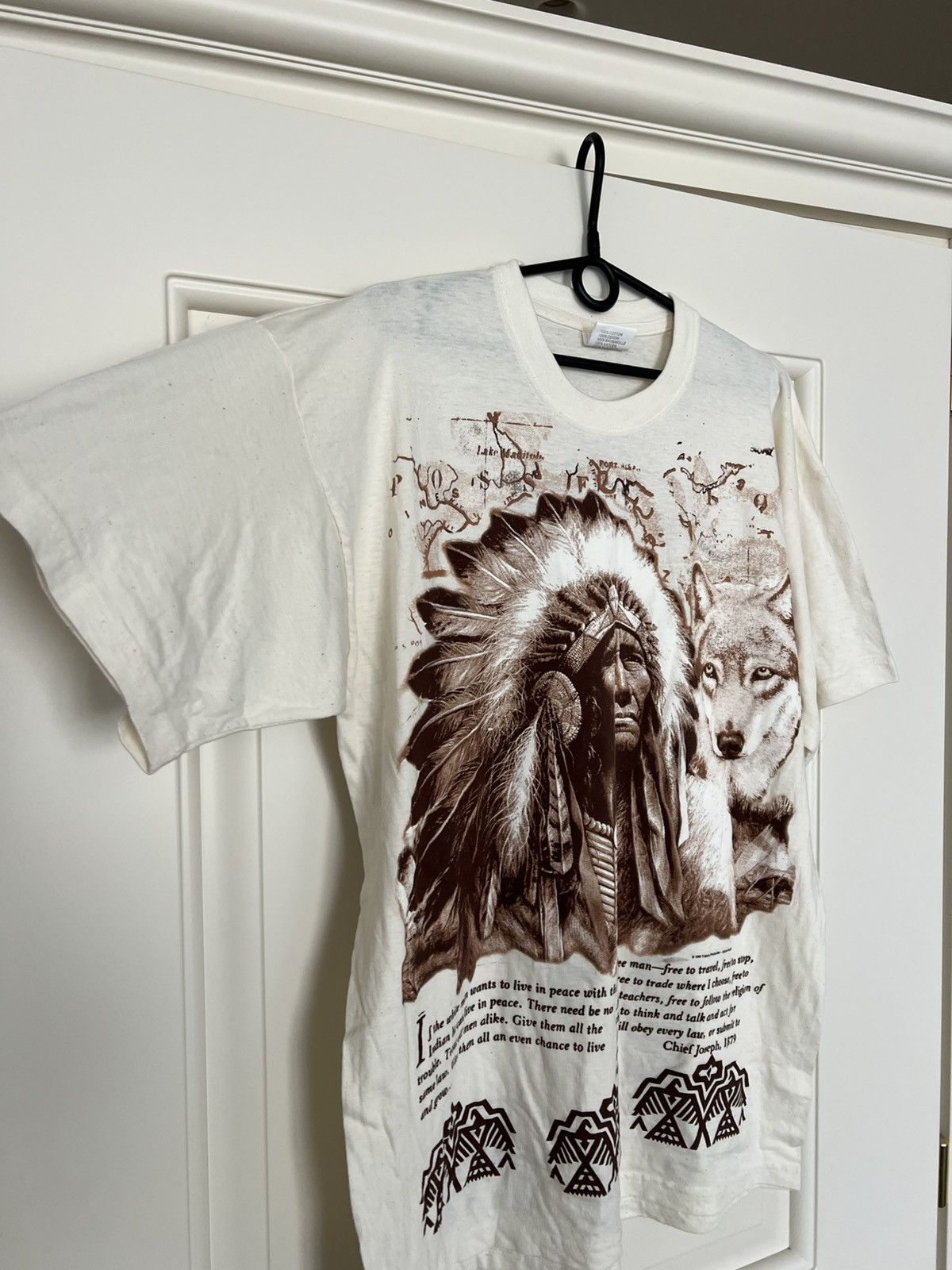 Vintage Vintage 1999 Native American Chief Joseph Wolf Graphic Tee Size US XXL / EU 58 / 5 - 9 Thumbnail