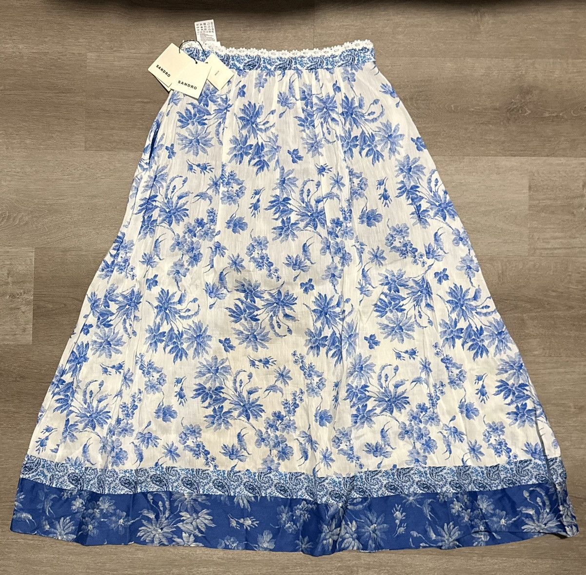Sandro Sandro Blue Toile Floral Lace-Trim Skirt (NWT) – FR 34 / XS Size 25" / US 0 / IT 36 - 2 Thumbnail