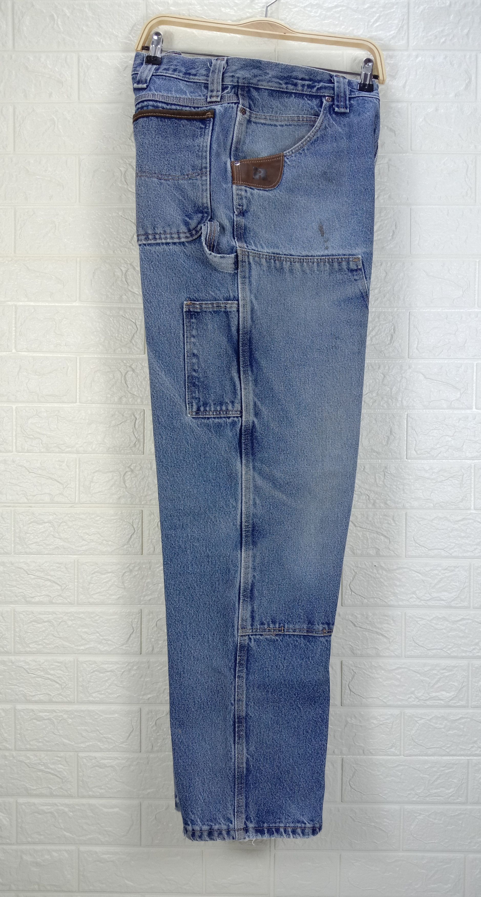 Wrangler Vintage Wrangler Rigg Workwear Faded Blue Double Knee Jeans Size US 37 - 9 Thumbnail