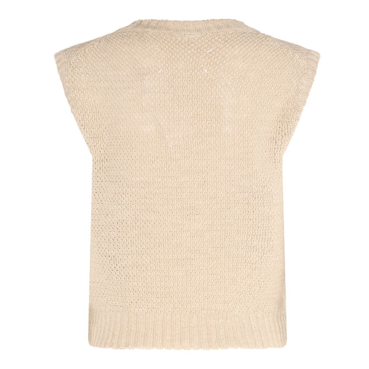 Maison Margiela o1y0625 V-neck Sleeveless Sweater in Beige Size M / US 6-8 / IT 42-44 - 2 Thumbnail