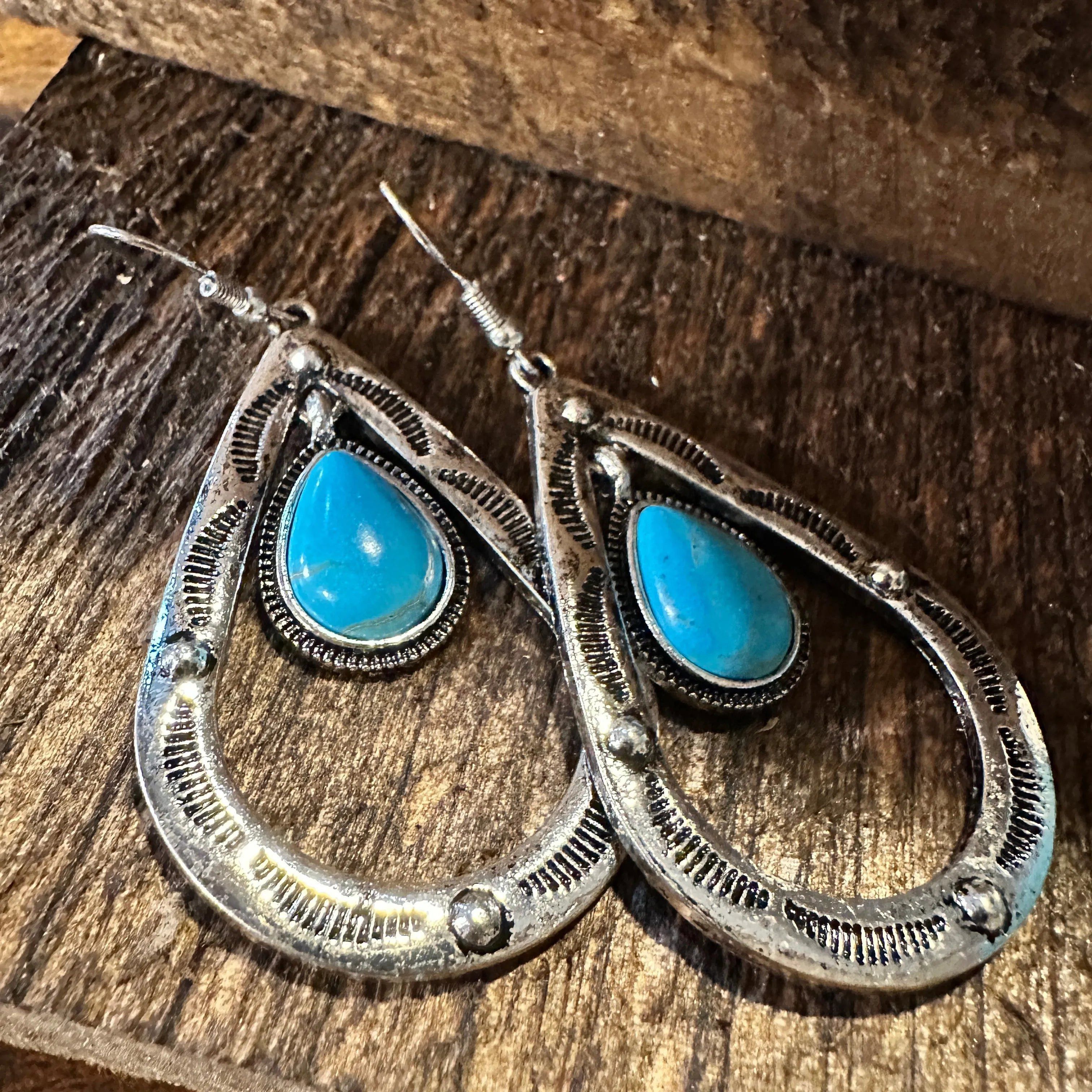 Other Boho Hippie Cowgirl Western Stamped Turquoise Teardrop Silve Size ONE SIZE - 1 Thumbnail