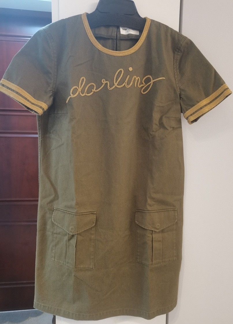 Saint Laurent Paris Saint Laurent Olive Green Embroidered Dress. Size S / US 4 / IT 40 - 2 Thumbnail