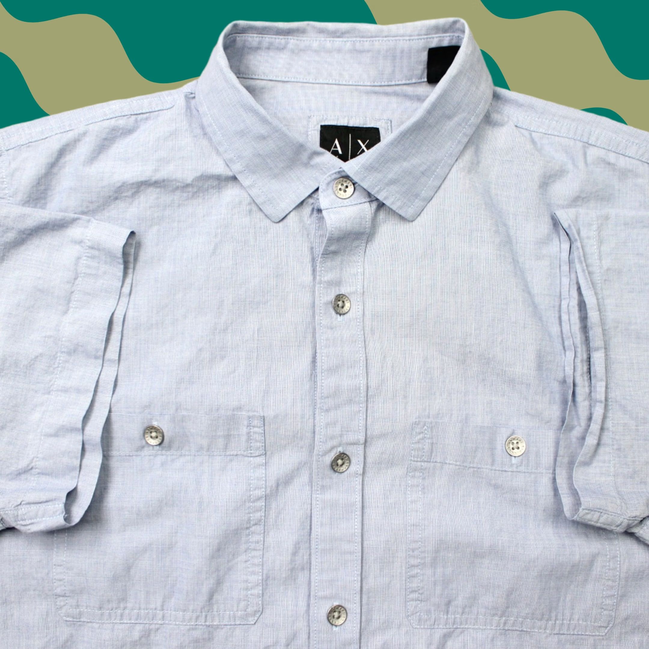 Armani Exchange A/X Armani Exchange Shirt Mens Medium Blue Cotton Fitted Casual Short Sleeve Size US M / EU 48-50 / 2 - 1 Thumbnail
