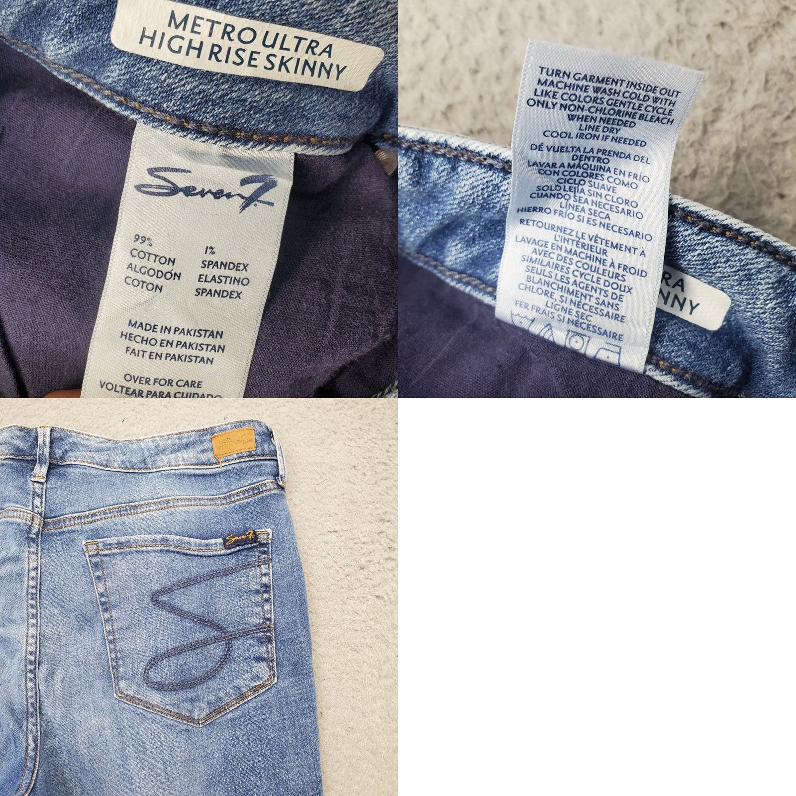 Vintage Seven7 Jeans Womens 12 Blue Denim Metro Ultra High Rise Skinny Distressed Jeans Size 34" / US 12 / IT 48 - 8 Thumbnail