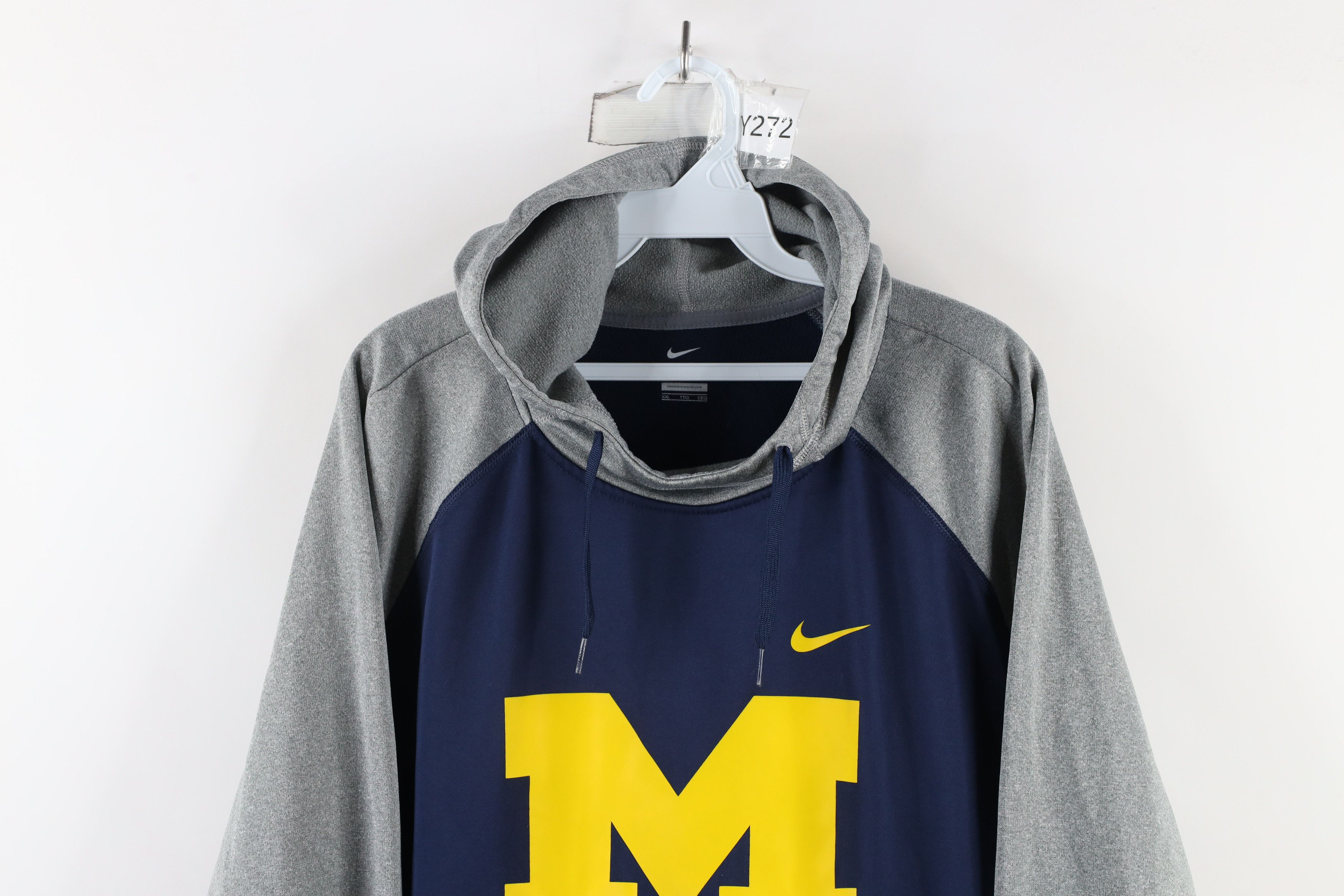 Nike × Vintage Nike Block M University of Michigan Hoodie Sweatshirt Blue Size XXL / US 16-18 / IT 52-54 - 2 Thumbnail