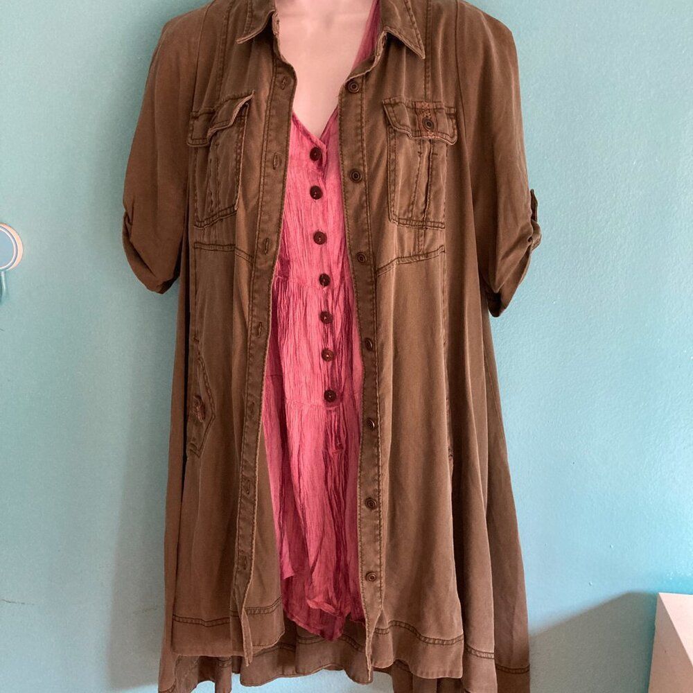 Anthropologie Anthropologie "Visit Mariona" Holding Horses Green Tencel Dr Size L / US 10 / IT 46 - 10 Thumbnail