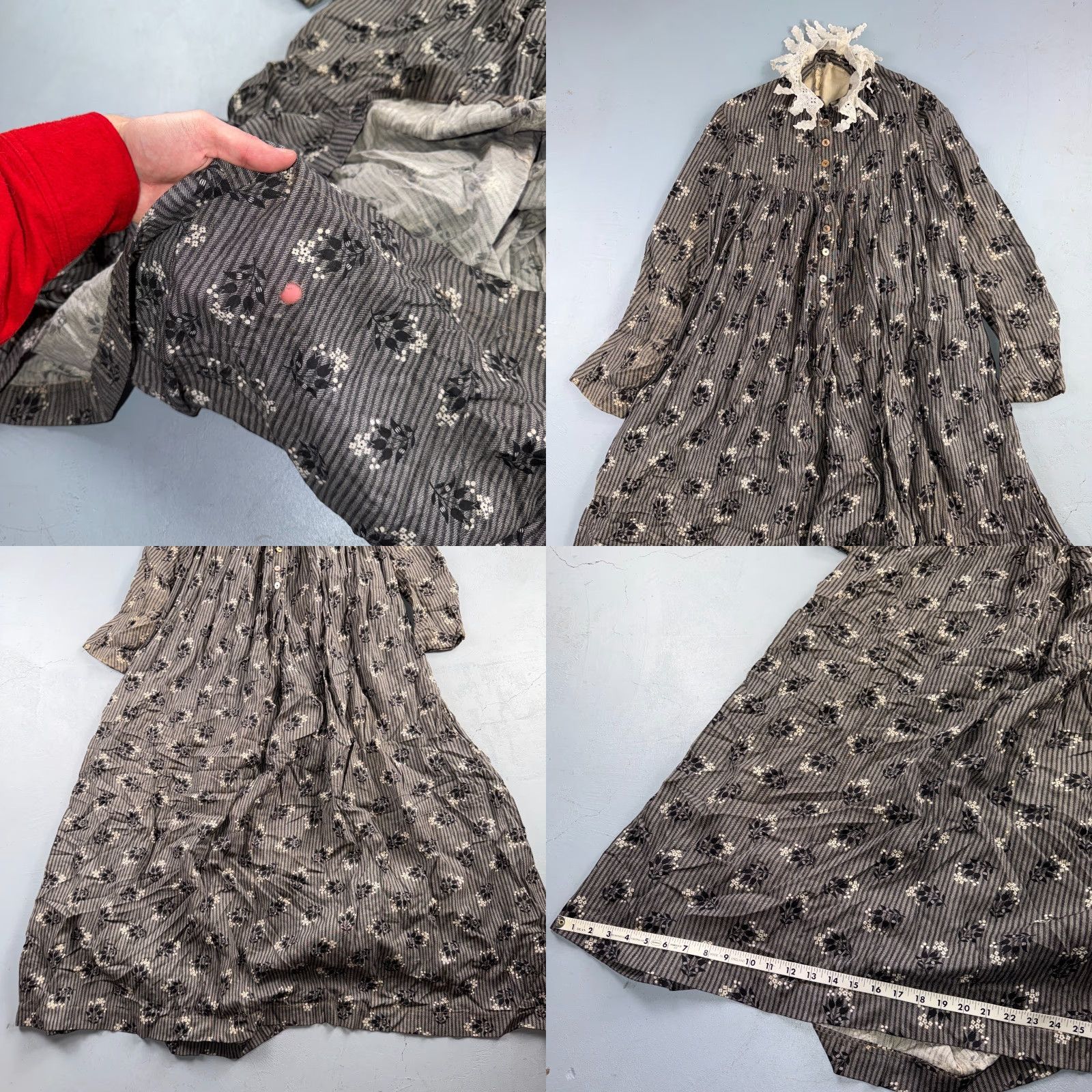 Vintage VINTAGE Antique Edwardian 1800s Calico Day Dress House Farm Dress Victorian 1900s Lace Shirt Womens? Size S / US 4 / IT 40 - 8 Thumbnail