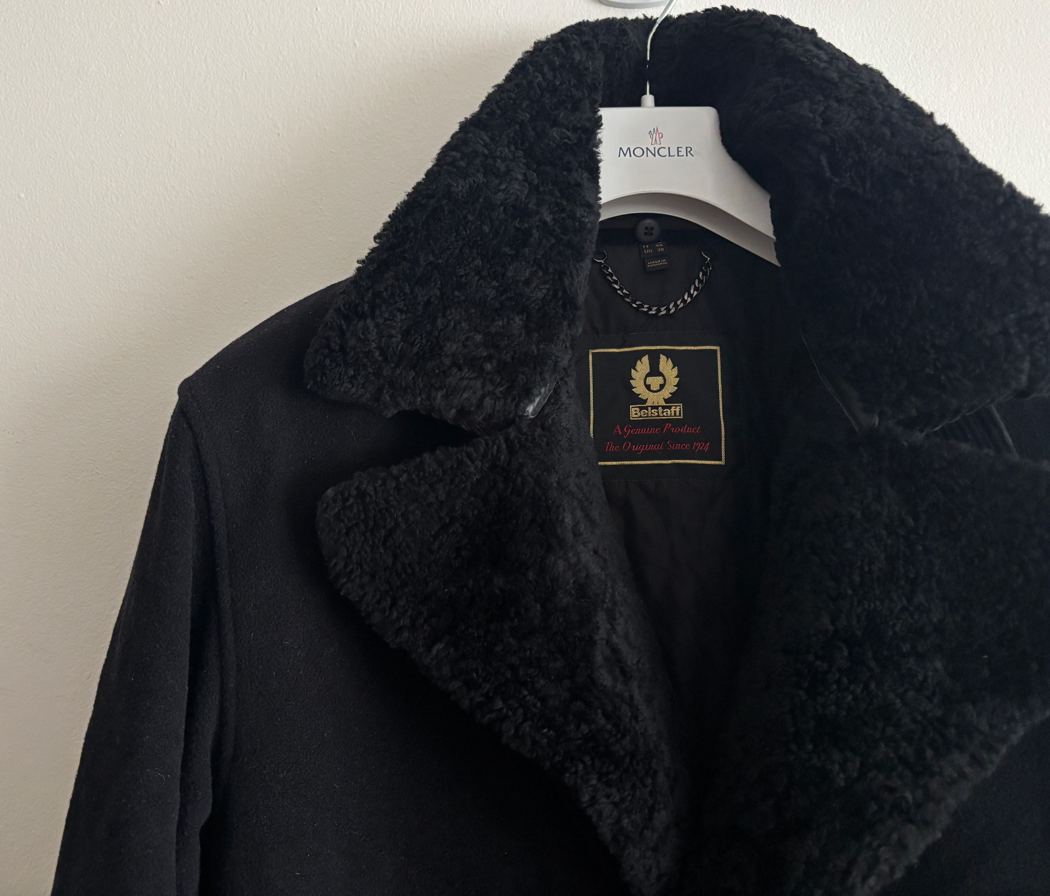 Belstaff Black Wool Trail Jacket / Pea Coat Shearling Collar Size US M / EU 48-50 / 2 - 3 Thumbnail