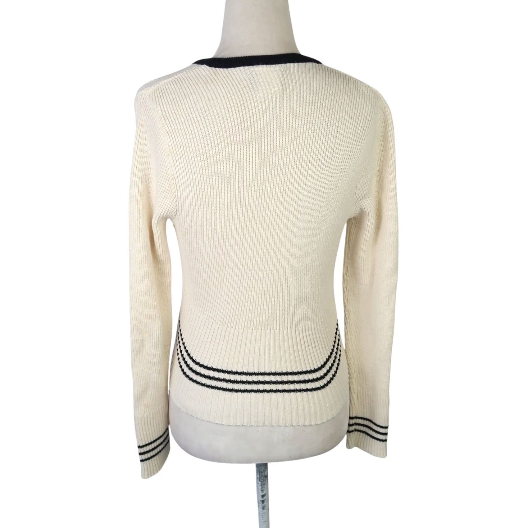 Vintage VINTAGE Objects D'art Cardigan Sweater Stripe Cream Black L Womens 90s 80s Cotton Polyester Knit Long Sleeve Cropped Casual Fall Spring Size L / US 10 / IT 46 - 4 Thumbnail