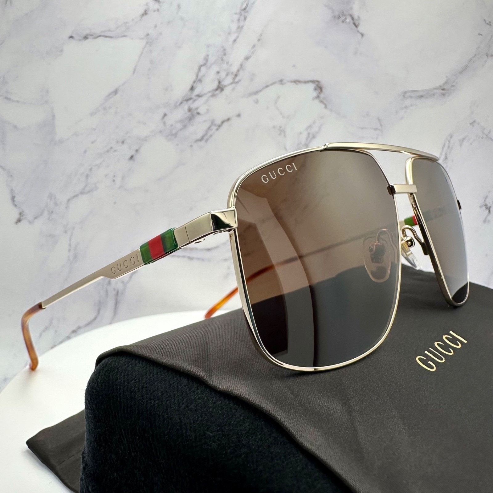 Gucci New GUCCI Sunglasses Gold Metal Aviator Pilot Web Logo Size ONE SIZE - 5 Thumbnail