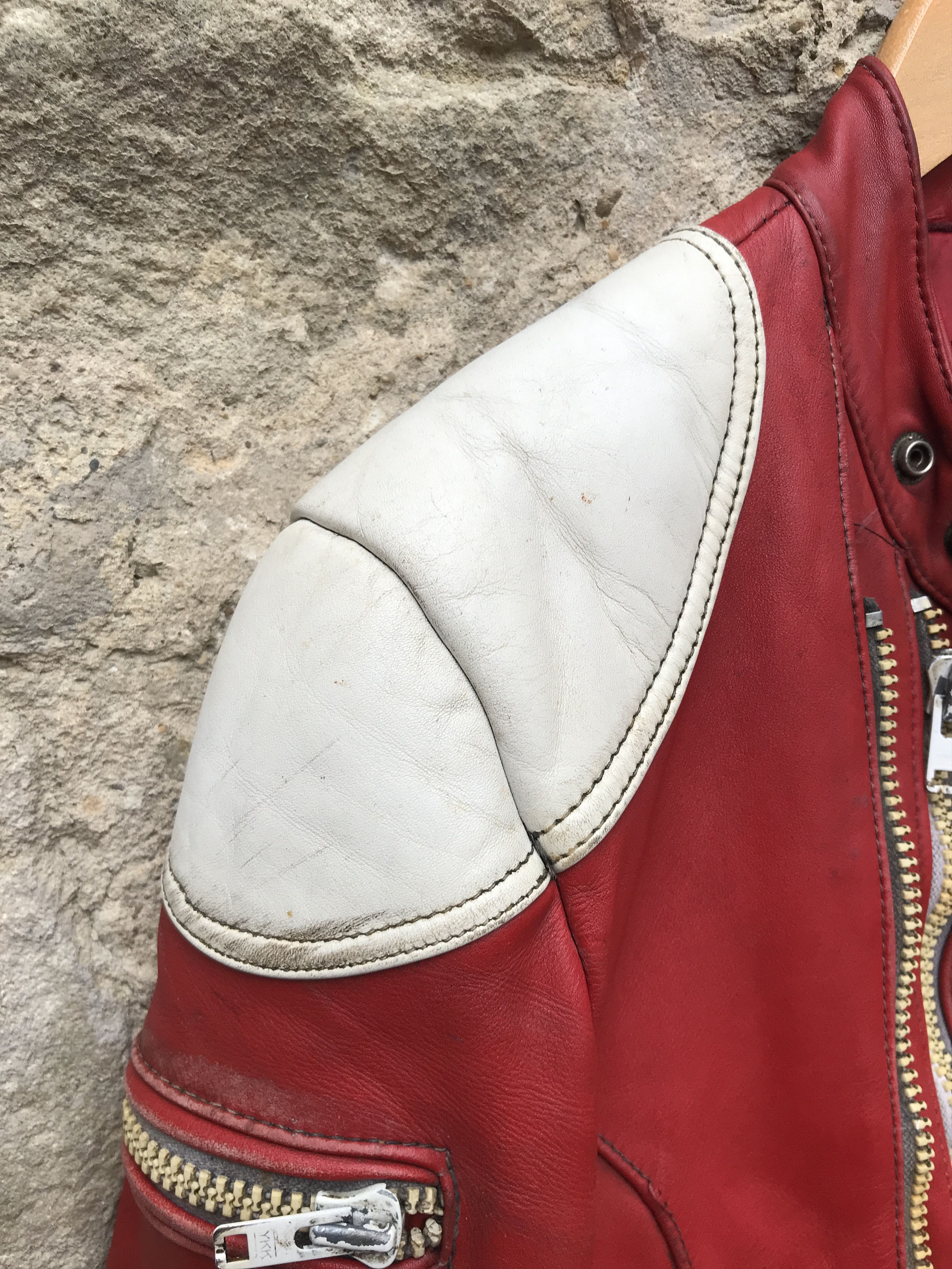 Vintage 80s Twin Track Distressed Leather Biker Jacket / Racing Suit Size US M / EU 48-50 / 2 - 9 Thumbnail