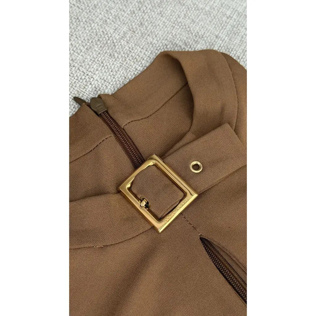 Dolce & Gabbana Dolce & Gabbana Brown Halter Midi Dress Gold Buckle IT 46 Size L / US 10 / IT 46 - 5 Thumbnail
