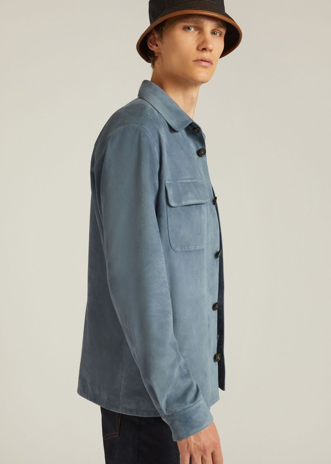 Loro Piana o1srvl11e0924 Suede Overshirt in Blue Size US S / EU 44-46 / 1 - 4 Thumbnail