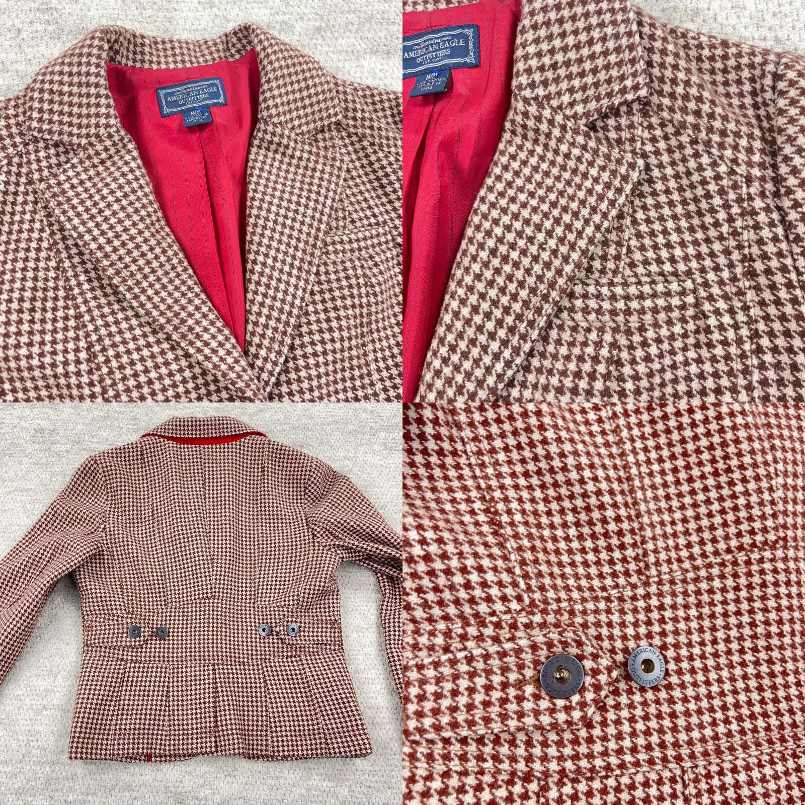 American Eagle Outfitters VINTAGE American Eagle Blazer Jacket Women Medium Brown Tweed Plaid 90s Size M / US 6-8 / IT 42-44 - 8 Thumbnail