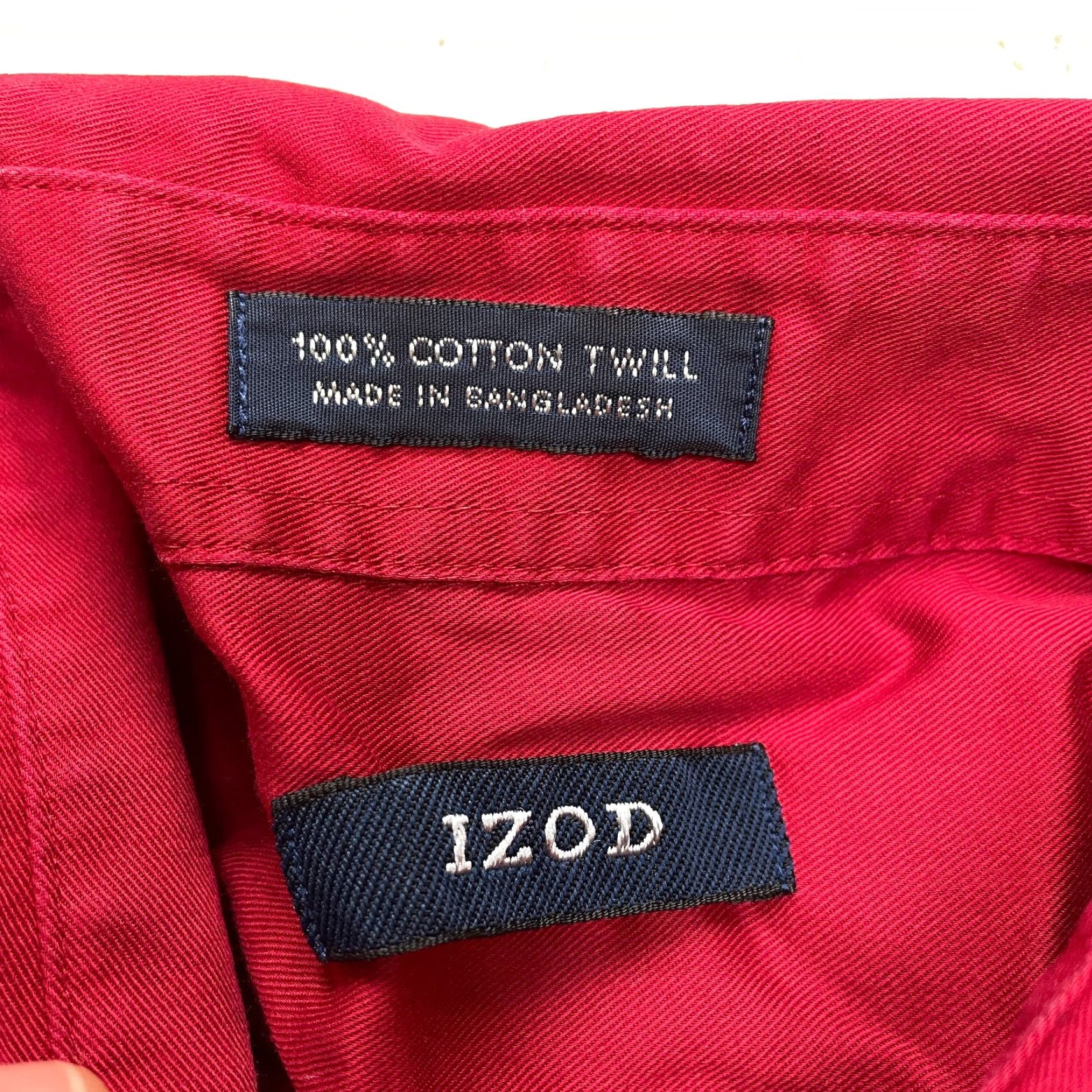 Izod VINTAGE IZOD Shirt Mens 16.5 32/33 Large Red Long Sleeve Button Down Collar Dress Twill Size 42R - 3 Thumbnail