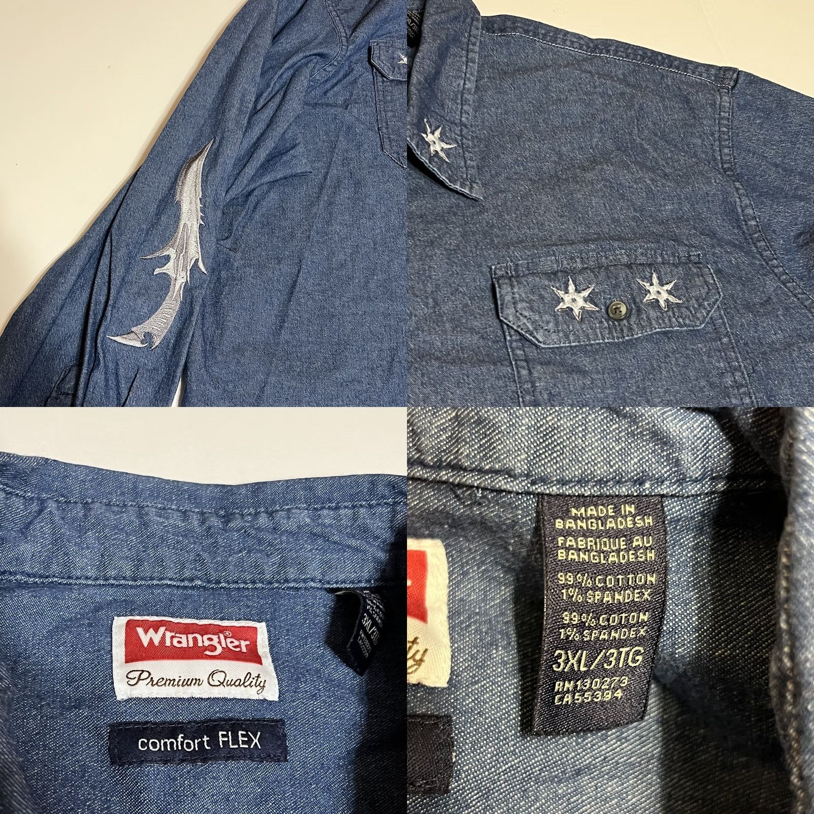 Wrangler VINTAGE Wrangler Comfort FLEX Men's 3XL Long Sleeve Button-Up Shirt Embroider Knives Size US XXL / EU 58 / 5 - 8 Thumbnail