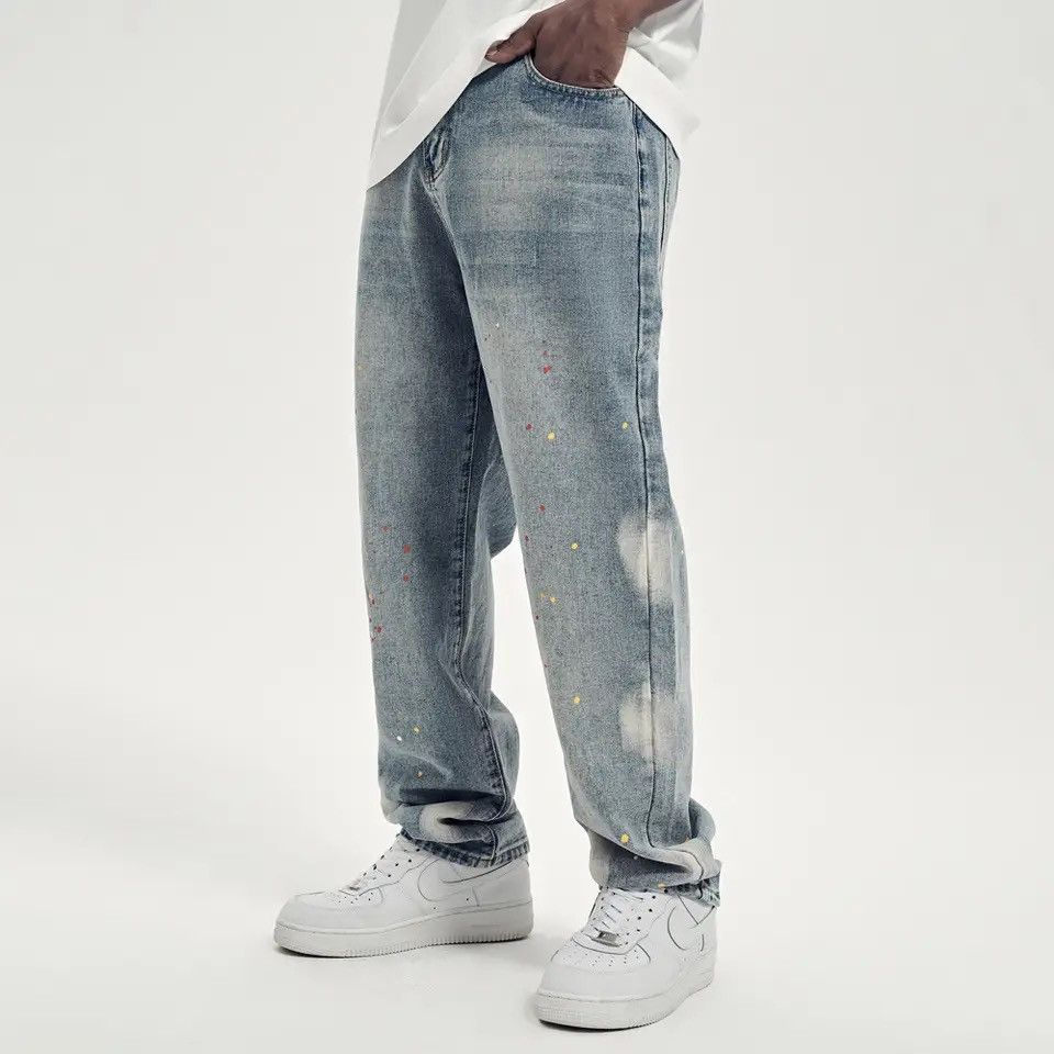 Japanese Brand × Vintage Street Jeans Men Y2k Baggy Splash-ink Size US 33 - 1 Thumbnail