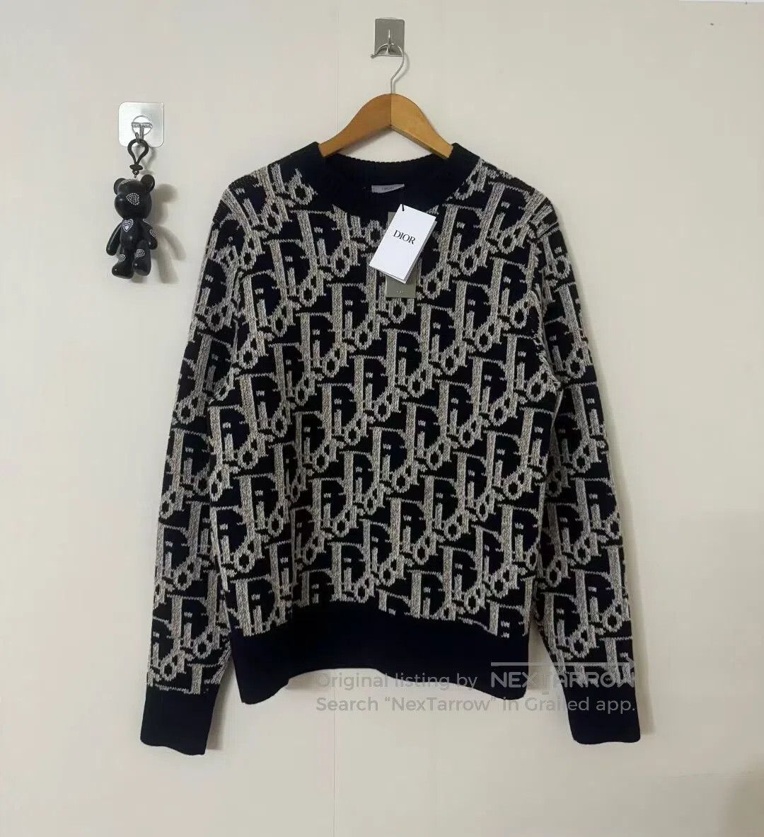 Dior Dior Navy Blue All-Over Print Wool Sweater| Size US M / EU 48-50 / 2 - 1 Thumbnail