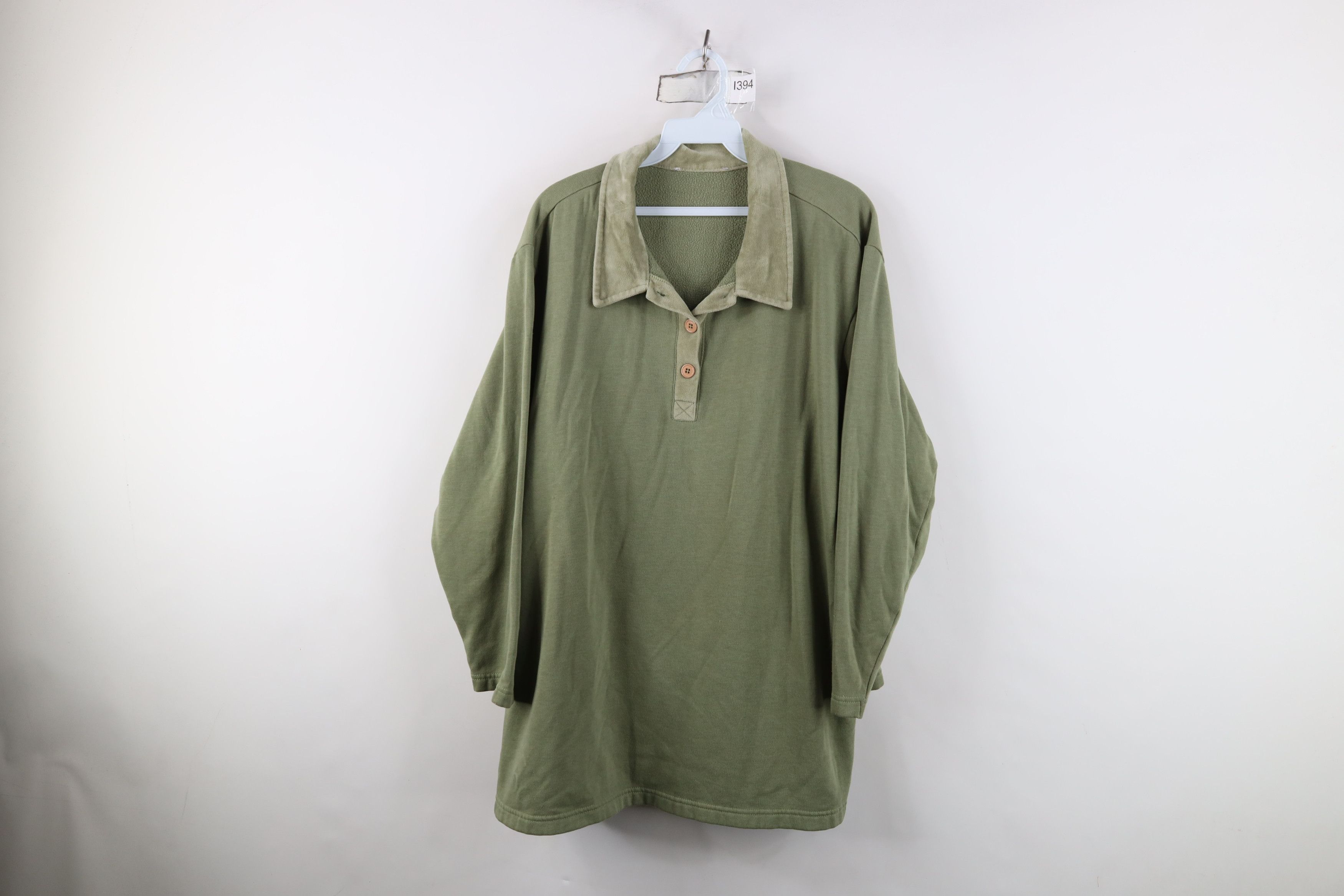 Vintage Vintage 90s Streetwear Collar Collared Sweatshirt Green Size XXL / US 16-18 / IT 52-54 - 1 Thumbnail