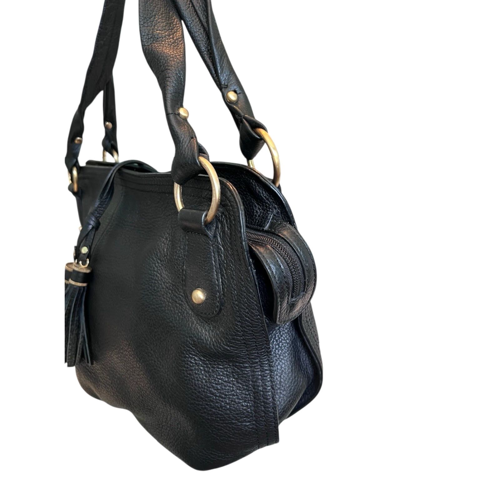 Talbots VINTAGE Talbots Black Leather Pebbled Hobo Shoulder Bag Purse Tassels Brass Hardware Bag Size ONE SIZE - 5 Thumbnail