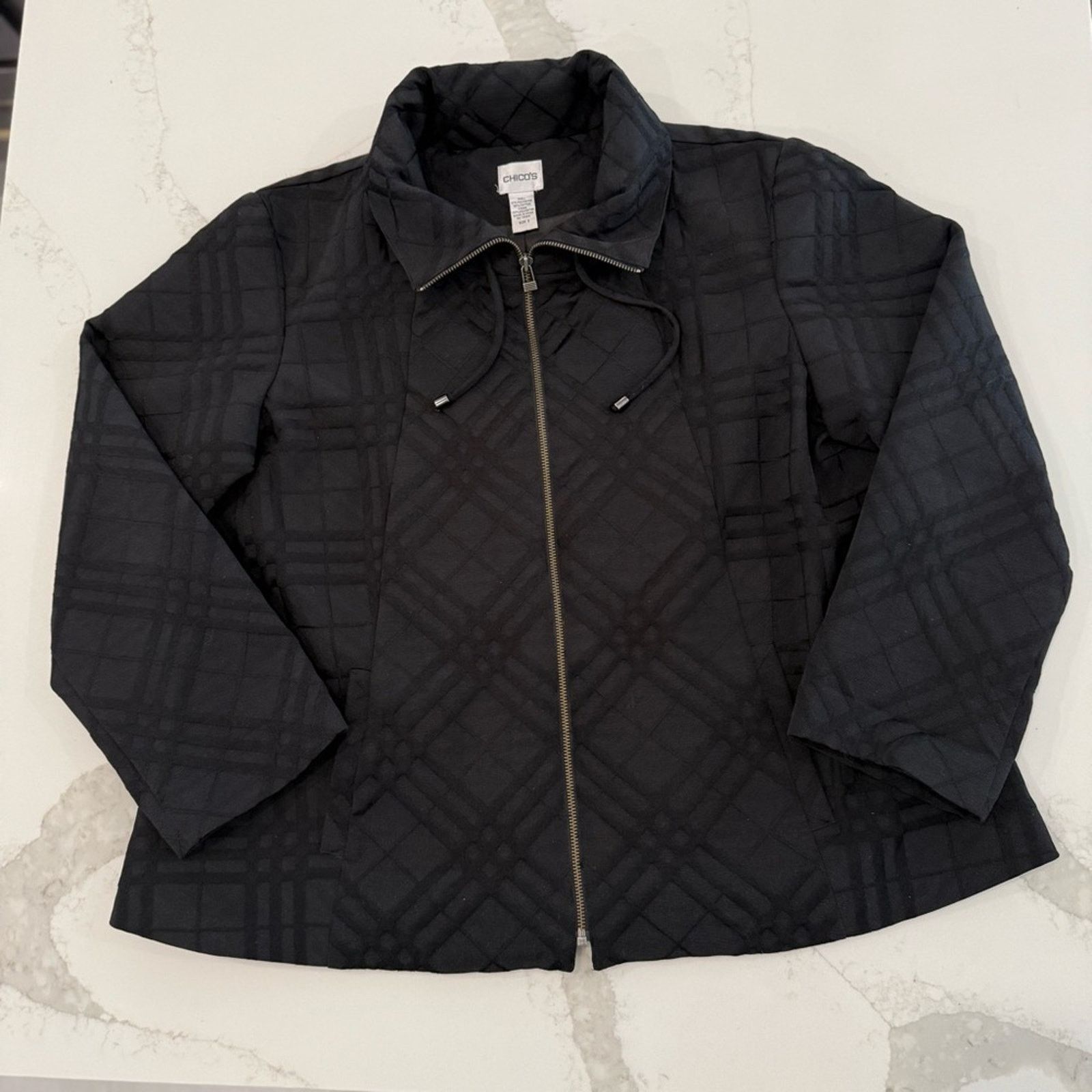 Chicos Chico's Full Zip Pleated Back Blazer Coat Women’s XL Black Size XL / US 12-14 / IT 48-50 - 1 Thumbnail