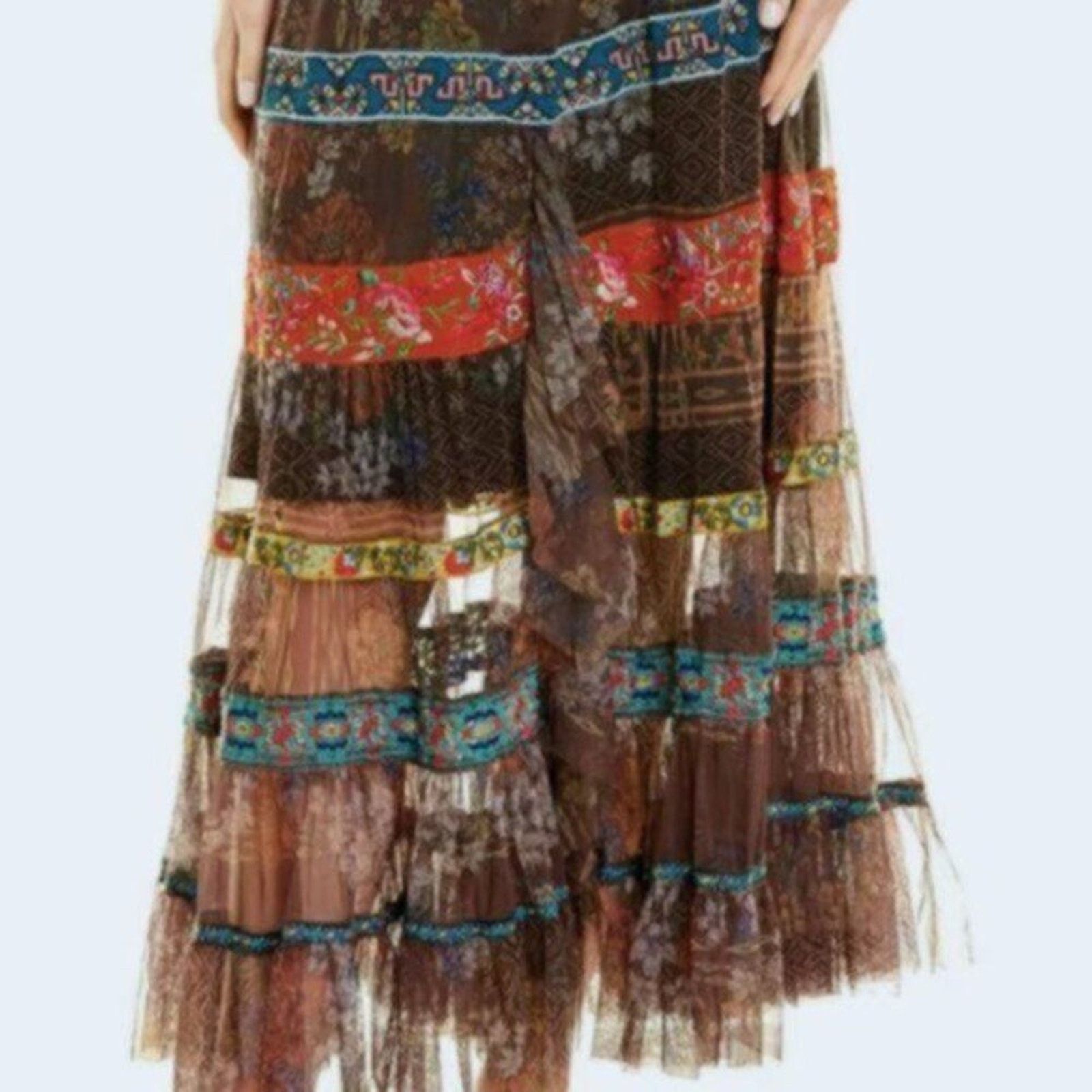 Johnny Was Johnny Was Wilhelmena Tiered Mesh Skirt multi colored XL Size 38" / US 16 / IT 52 - 6 Thumbnail