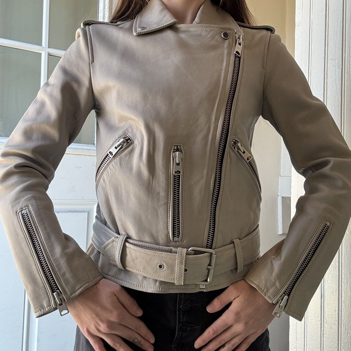 Allsaints AllSaints Balfern Moto Biker Leather Jacket Grey Size XS / US 0-2 / IT 36-38 - 1 Thumbnail