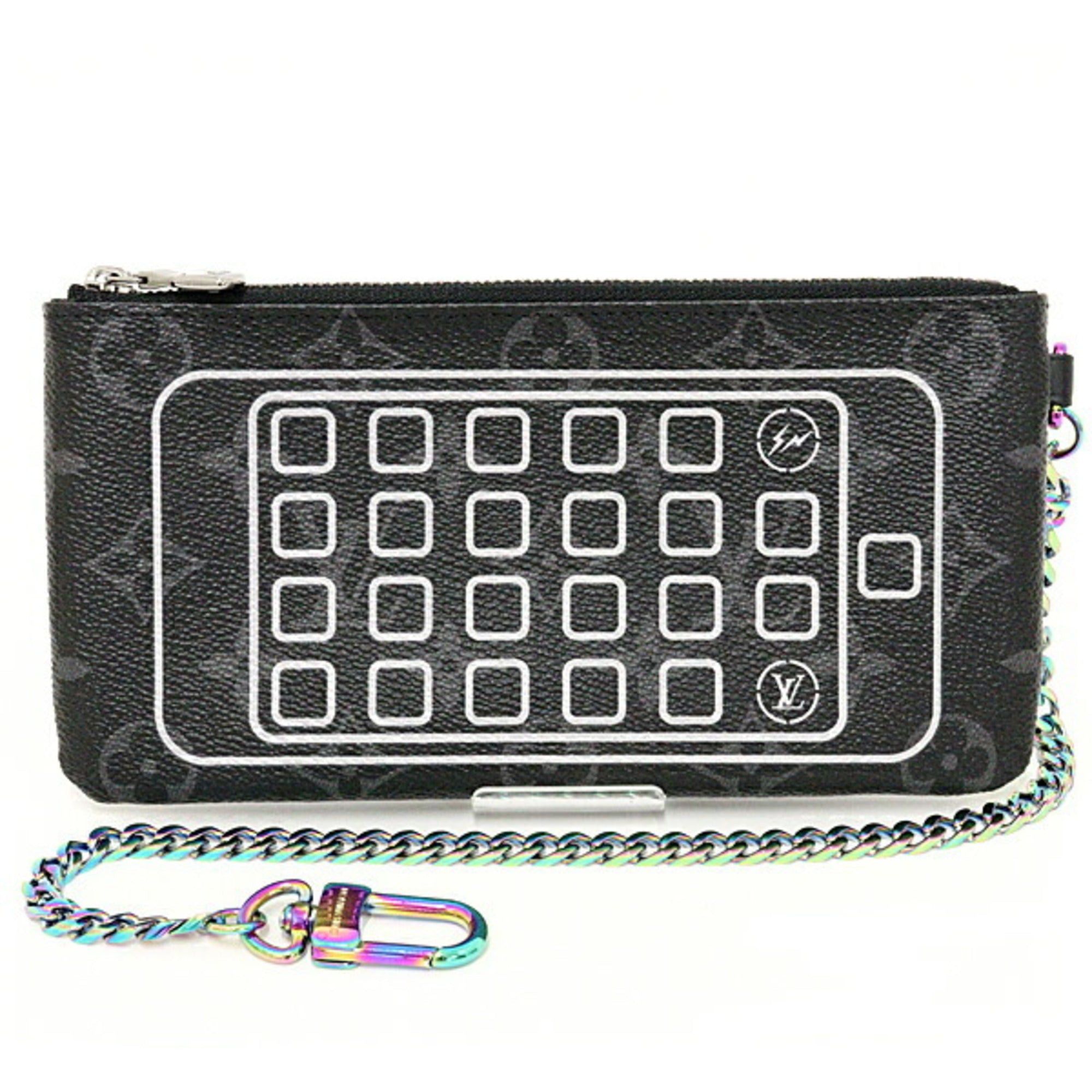 image of Louis Vuitton Fragment Collaboration Iphone Pouch M64433 Black Gray Rainbow, Women's