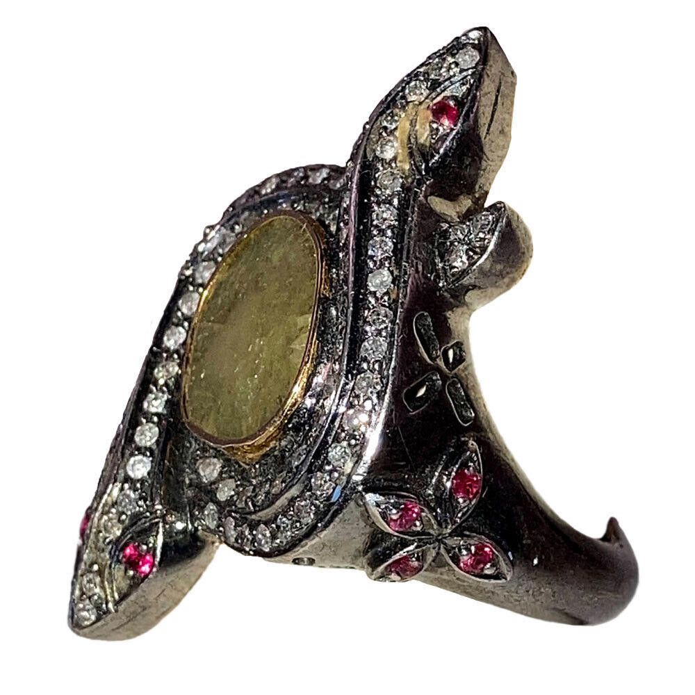 Designer Diamond Pave Ruby Sterling Double Snake Cocktail Ring Size ONE SIZE - 3 Thumbnail