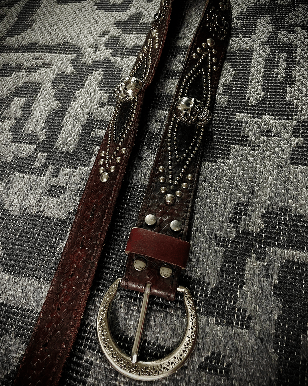 Tornado Mart Tornado Mart Pirate Skull Blue Gem Leather Belt Size 30 - 5 Thumbnail