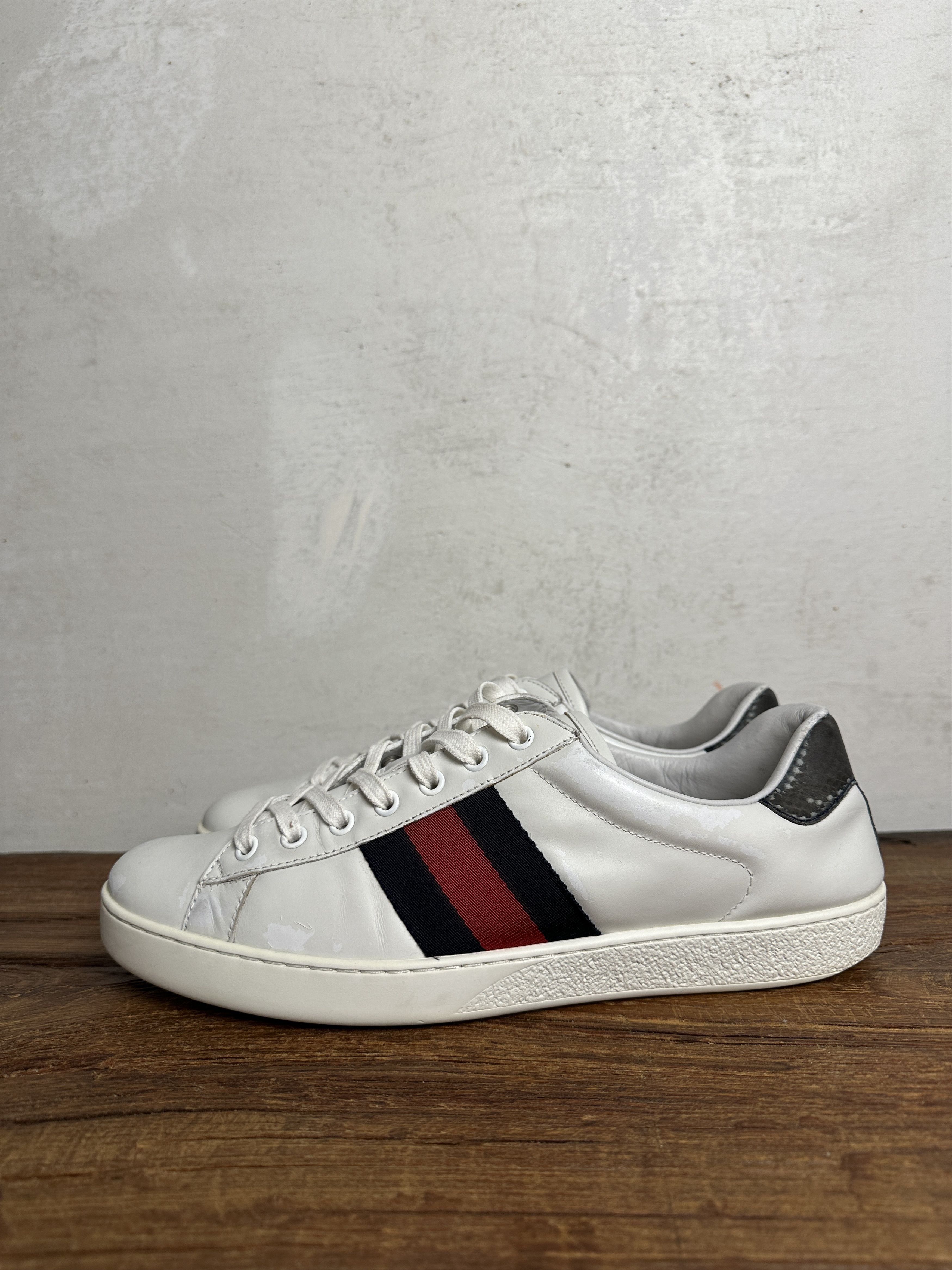 Gucci Gucci Ace Leather Sneaker White Navy Size US 9.5 / EU 42-43 - 2 Thumbnail