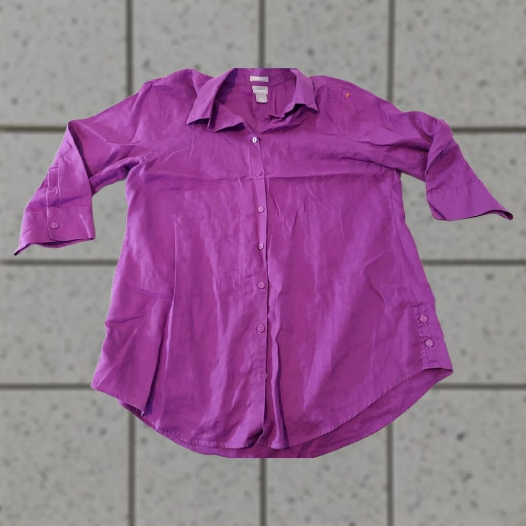 Vintage Womens Chico's Blouse Shirt Linen Purple 1 L Large Button Cotton Dress Shirt Womens Size XS / US 0-2 / IT 36-38 - 1 Thumbnail