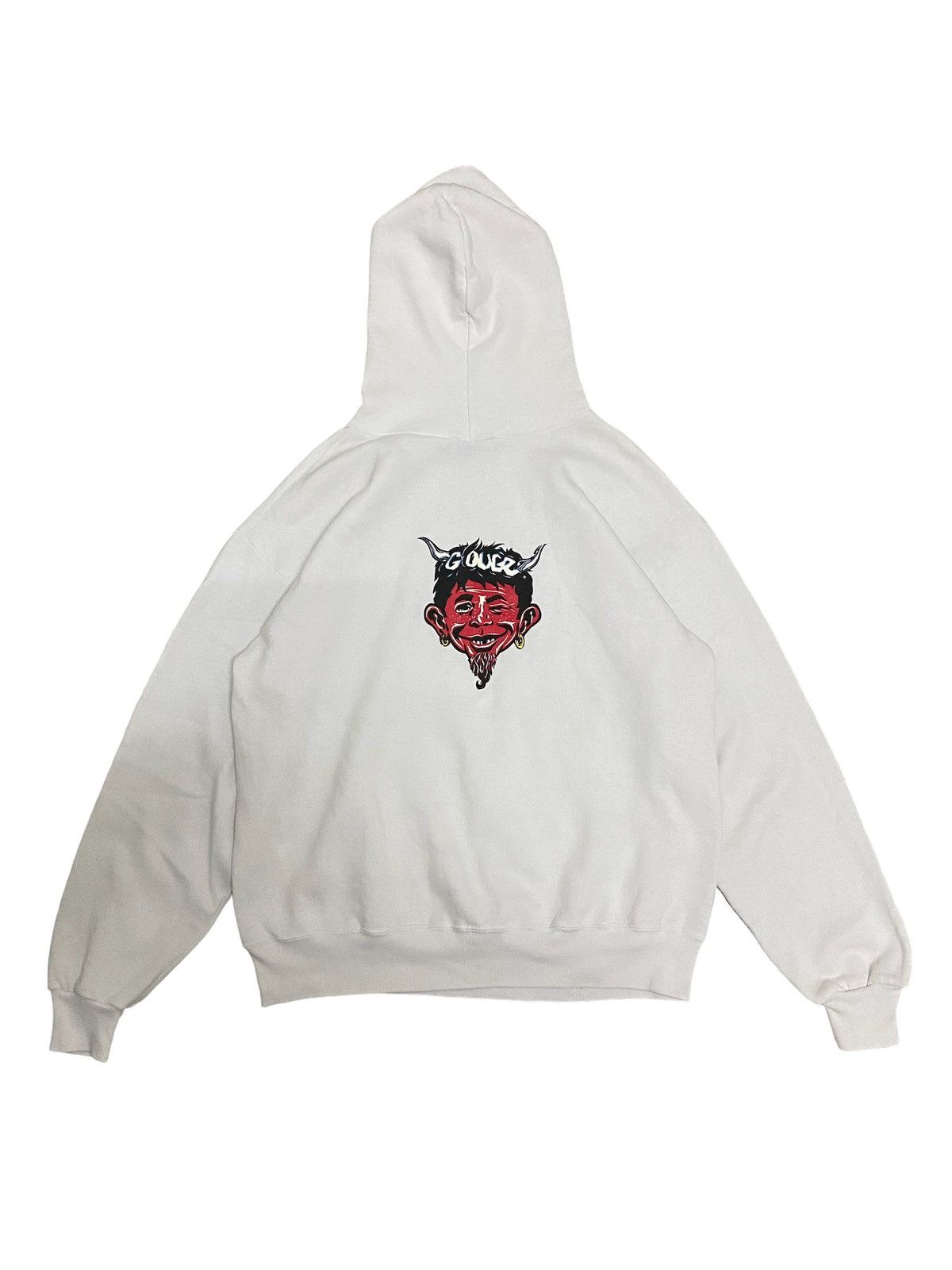 image of Archival Clothing x Vintage Gouge Devil Skateboard White Hoodie, Men's (Size Large)