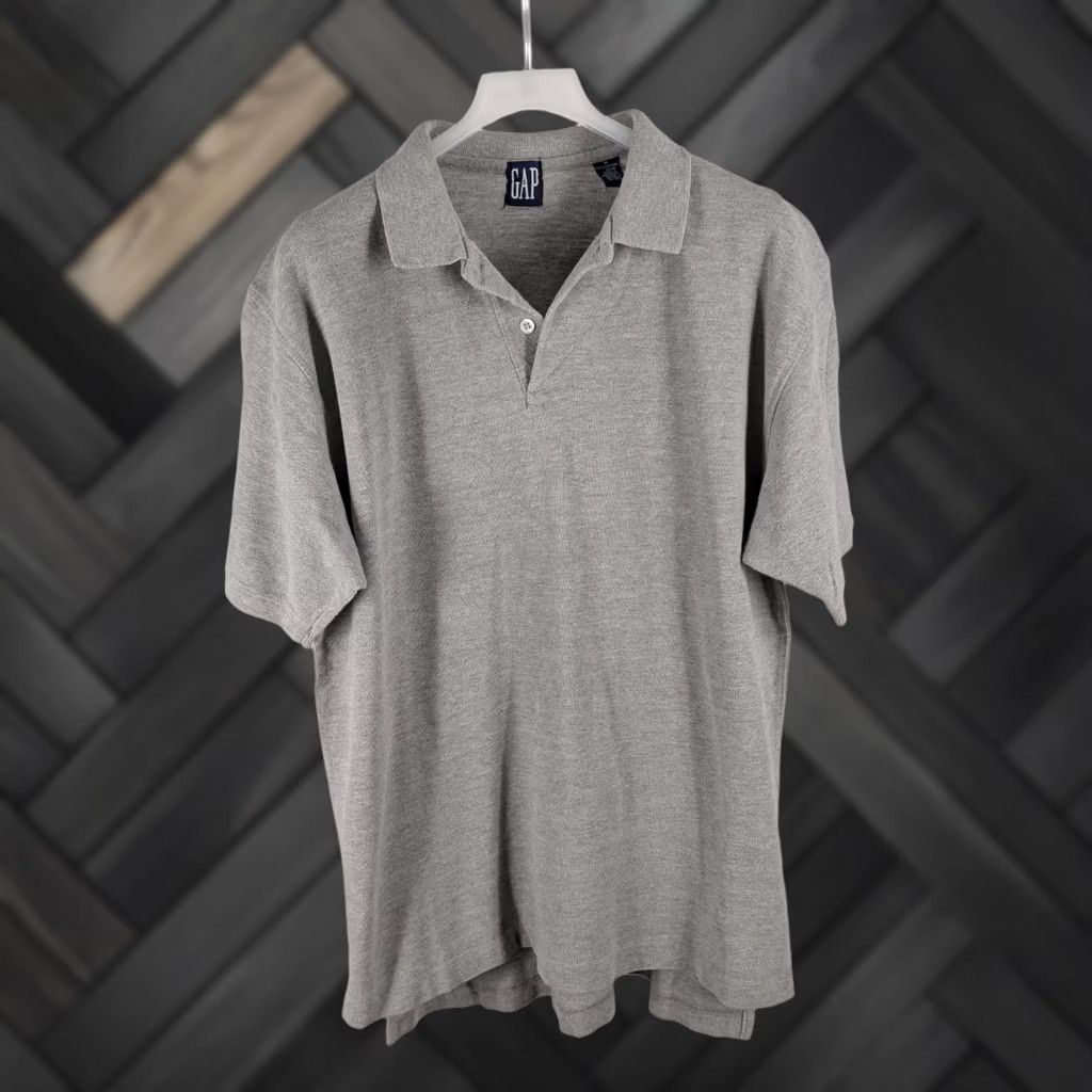 Gap VINTAGE Gap Heather Grey Pique Cotton Polo Shirt M Mens 90s Basic Short Sleeve Tennis Shirt Golf Shirt Casual Retro Size US M / EU 48-50 / 2 - 1 Thumbnail
