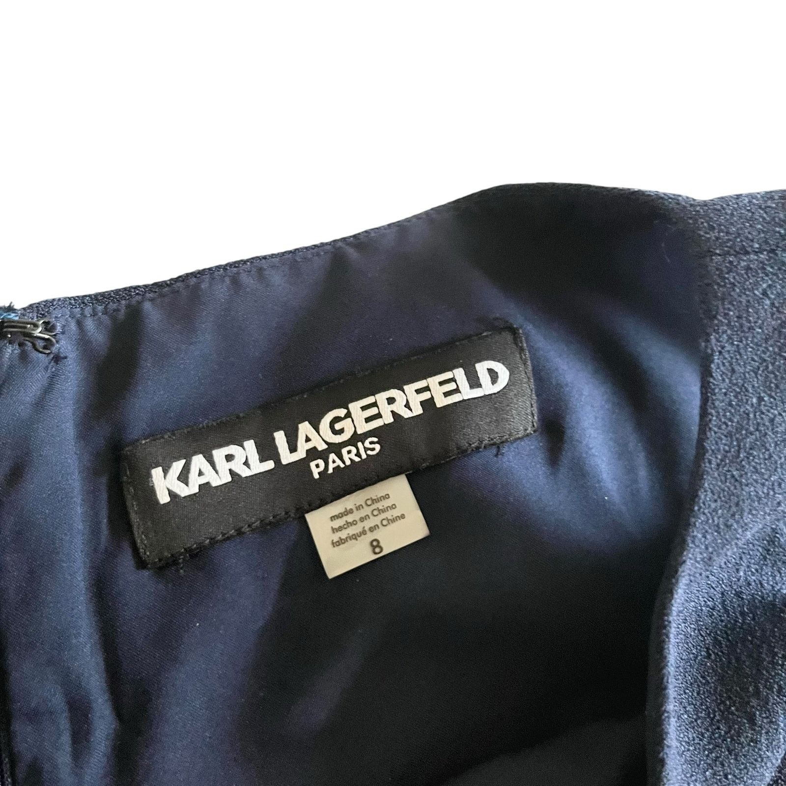 Karl Lagerfeld Karl Lagerfeld Paris Navy Blue Asymmetric Lace Sheath Dress Size M / US 6-8 / IT 42-44 - 6 Thumbnail