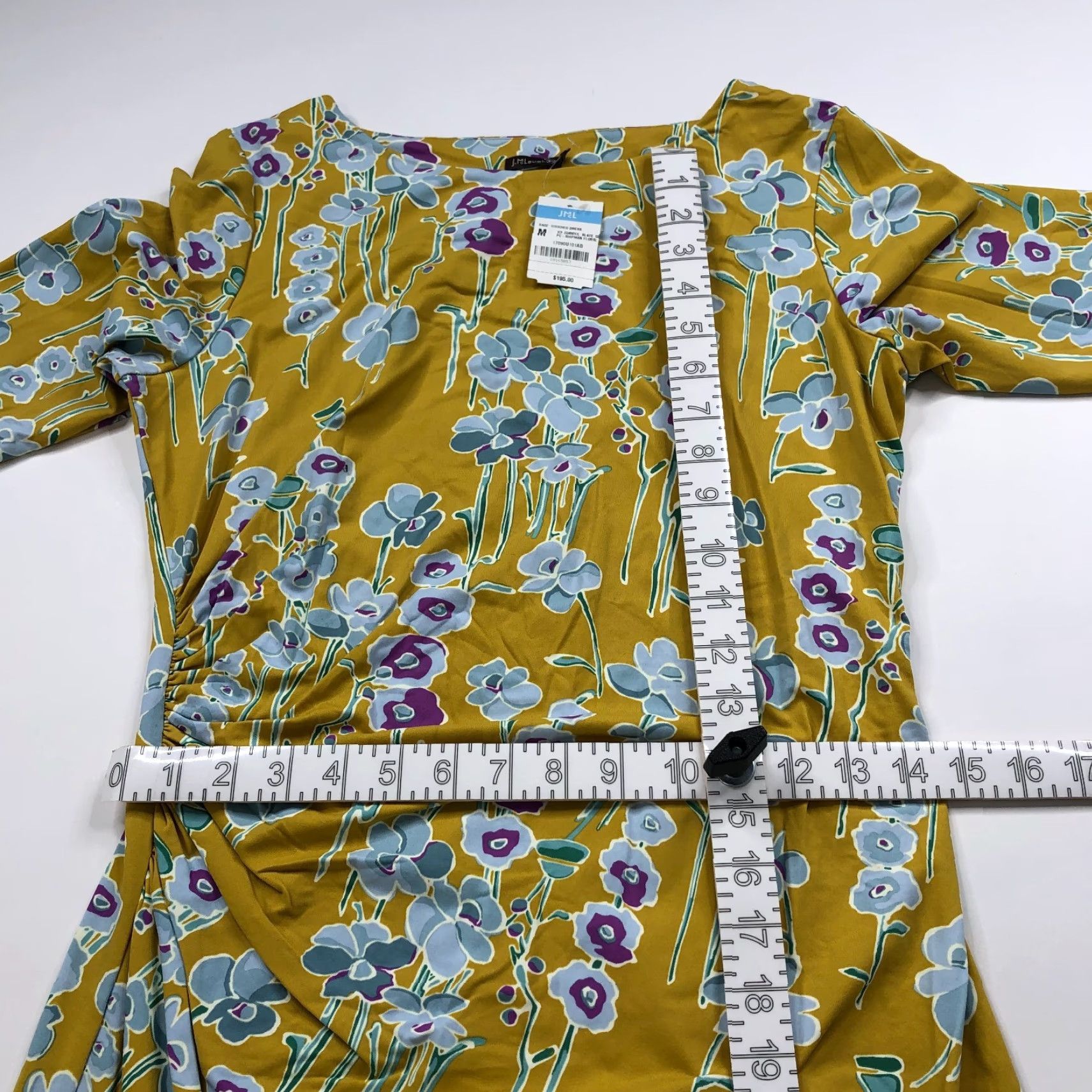 J.McLaughlin J. McLaughlin Dress - NEW MED A-Line Sheath Nylon Ruched Knee Floral Dark Yellow Women's Midi Knee Floral Yellow Dress Size M / US 6-8 / IT 42-44 - 5 Thumbnail