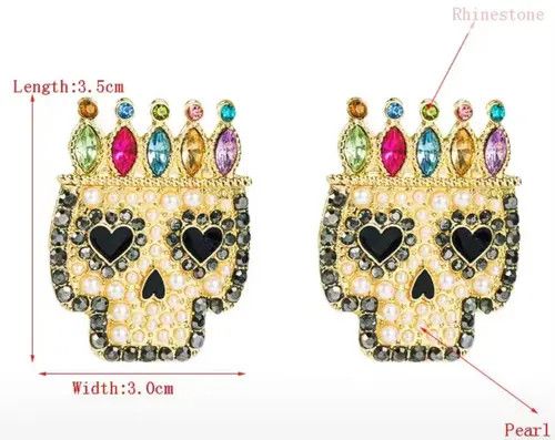 Vintage Halloween Skull Skeleton Women's Rhinestone Earrings Size ONE SIZE - 3 Thumbnail