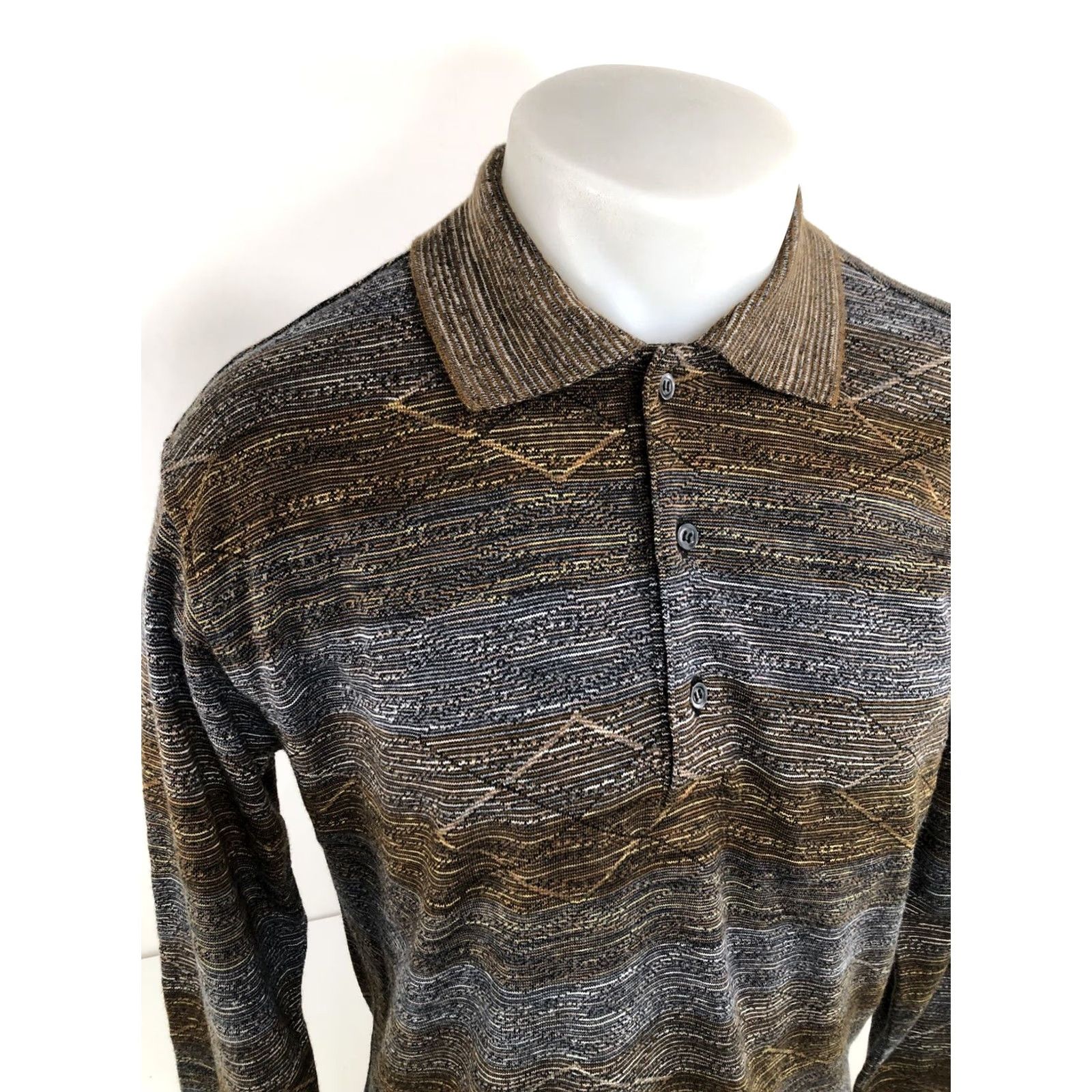 Vintage JHANE BARNES / ITALY - WOOL BLEND Textured Mens Md. Sweater Size US M / EU 48-50 / 2 - 2 Thumbnail