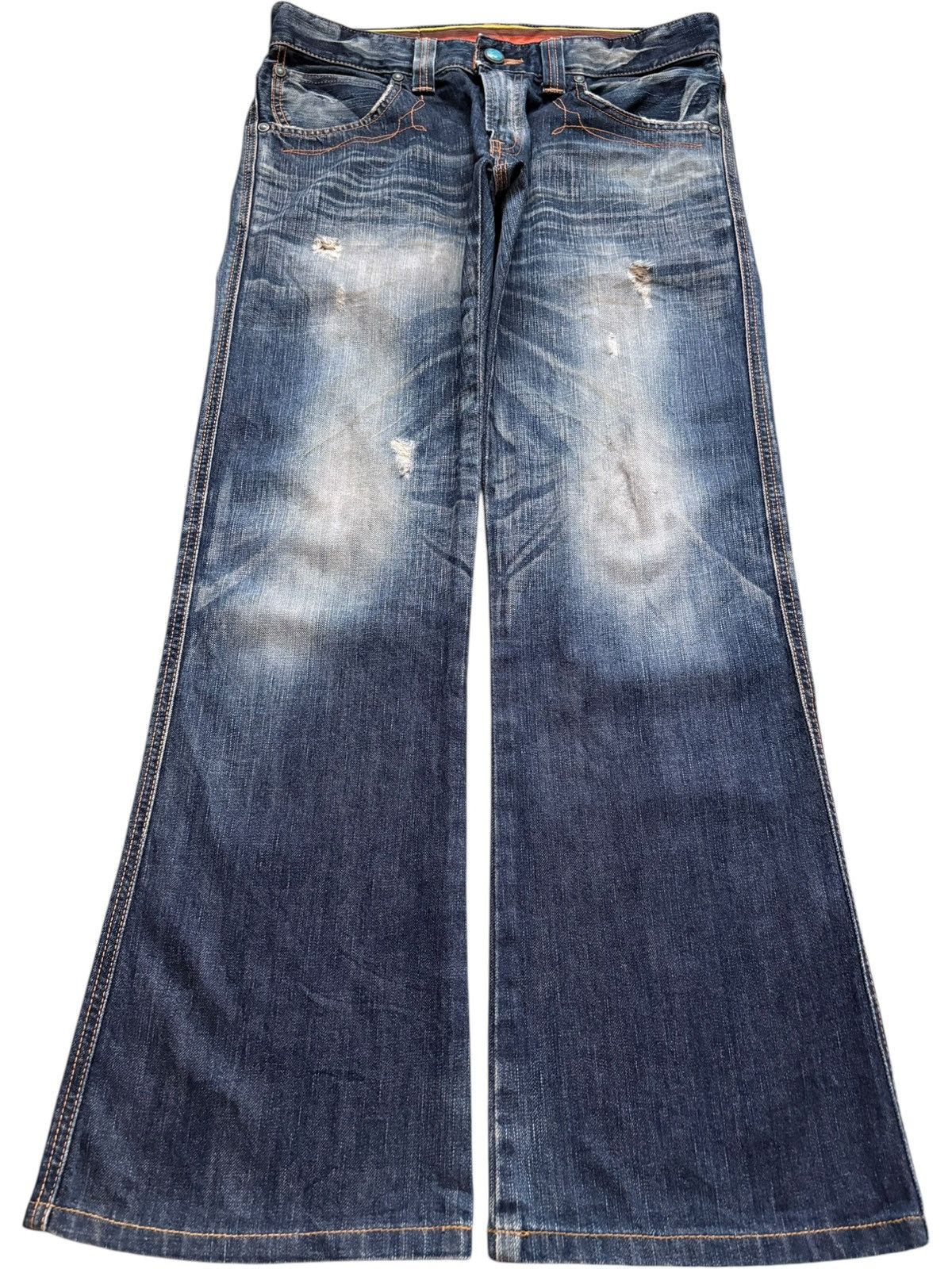 Edwin × Japanese Brand Vintage Japanese Edwin Bleach Mud Wash Bootcut Flare Jeans Size US 33 - 1 Thumbnail